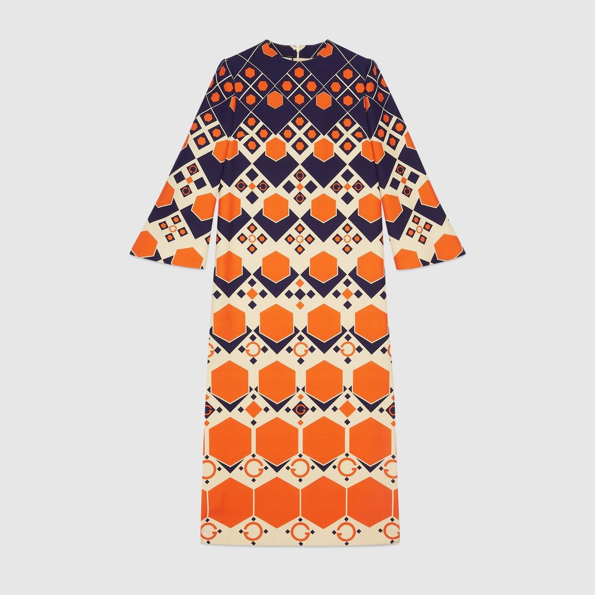 Long G hexagon print wool silk dress - 1