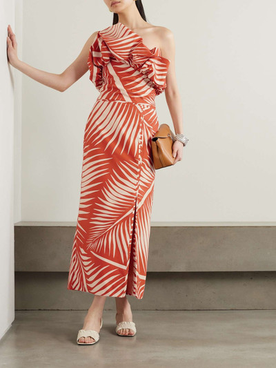 Johanna Ortiz + NET SUSTAIN Preconceived Notions one-shoulder ruffled printed cotton-poplin midi dress outlook