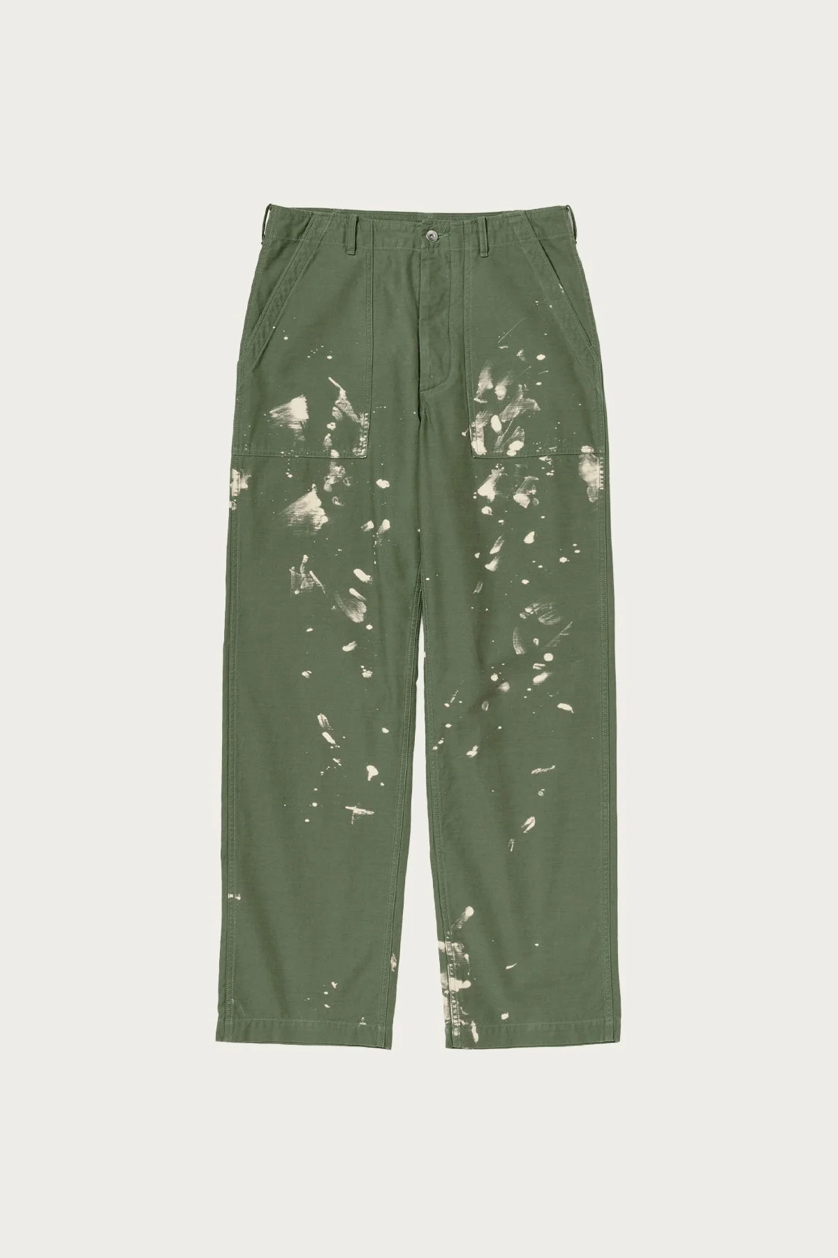 Washed Baggy Satin Bleached Baker Pants - Olive Green - 1