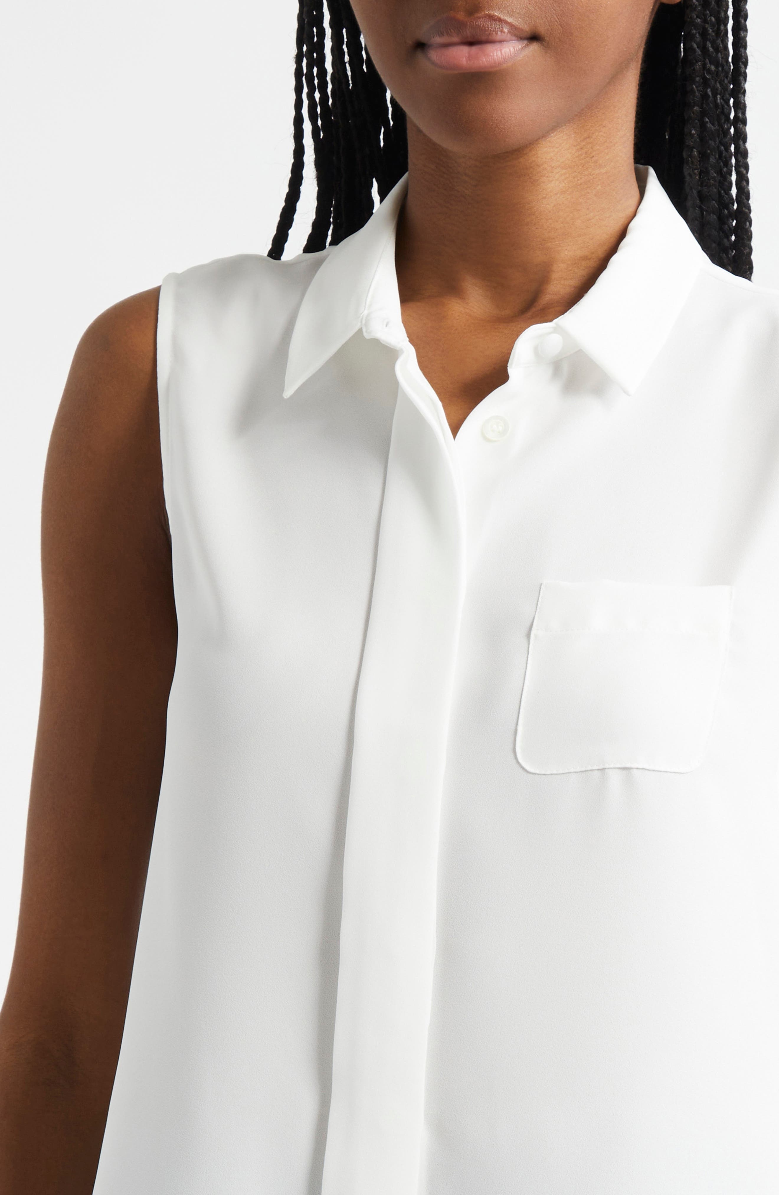 Emporio Armani Sleeveless Button-Up Shirt in Warm White at Nordstrom - 4