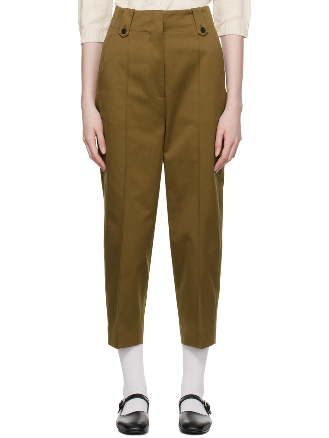 Khaki Cropped Trousers - 1