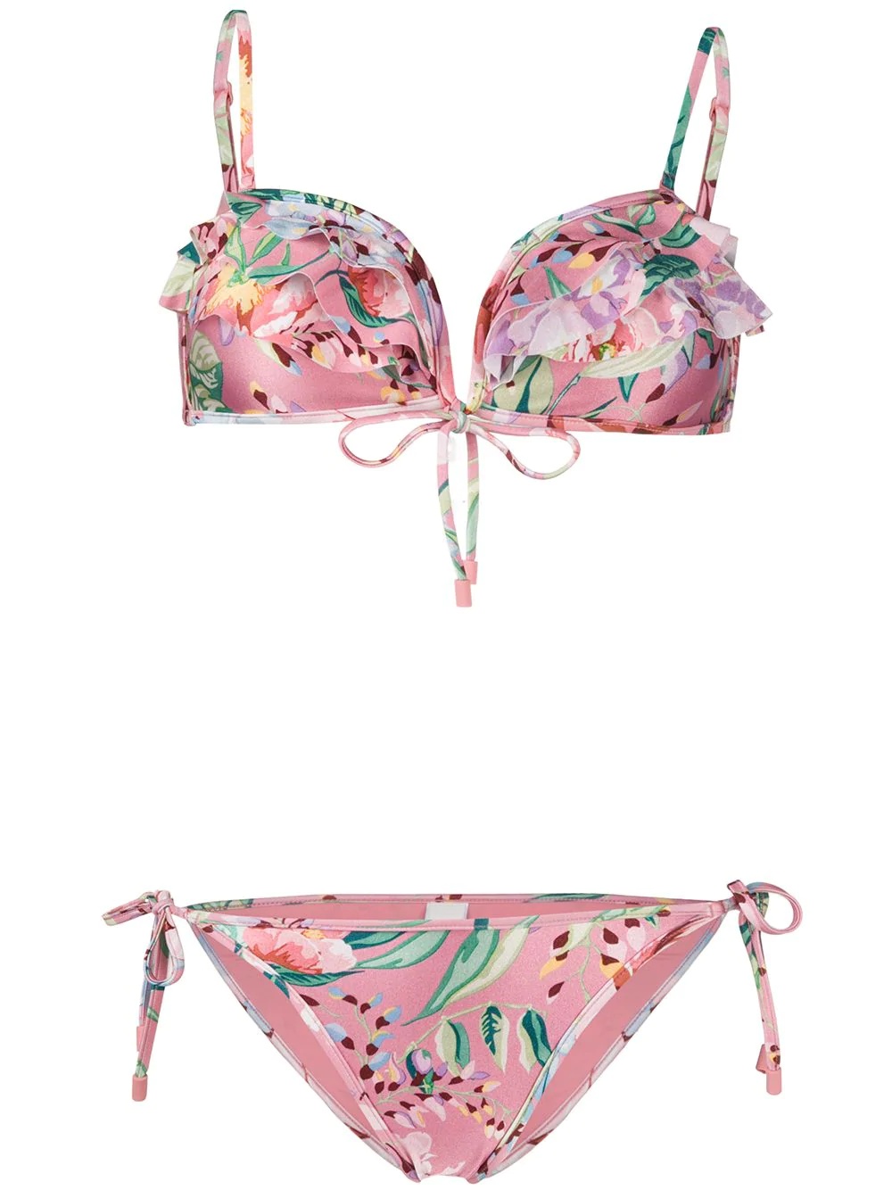 floral print ruffle bikini - 1