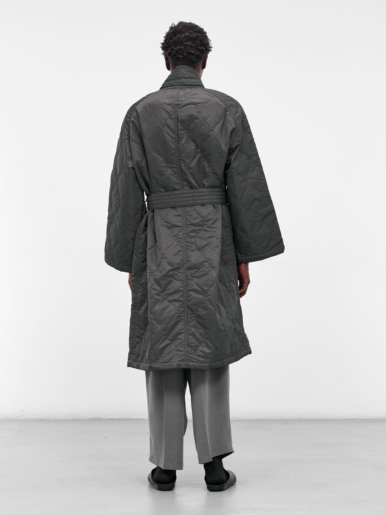 Gray Quilted Nylon Kimono Coat - 3