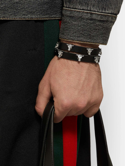 GUCCI Leather and Silver-Tone Wrap Bracelet outlook