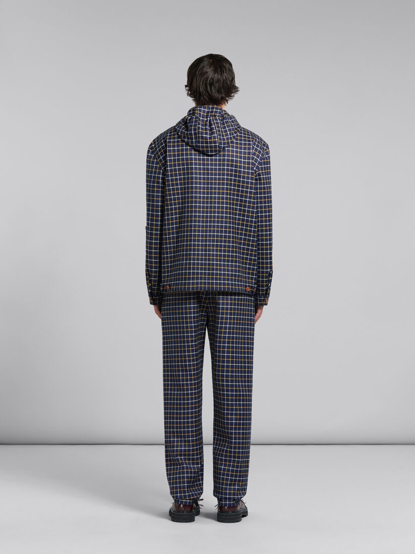 BLUE CHECKED WOOL AND COTTON OVERSHIRT - 3