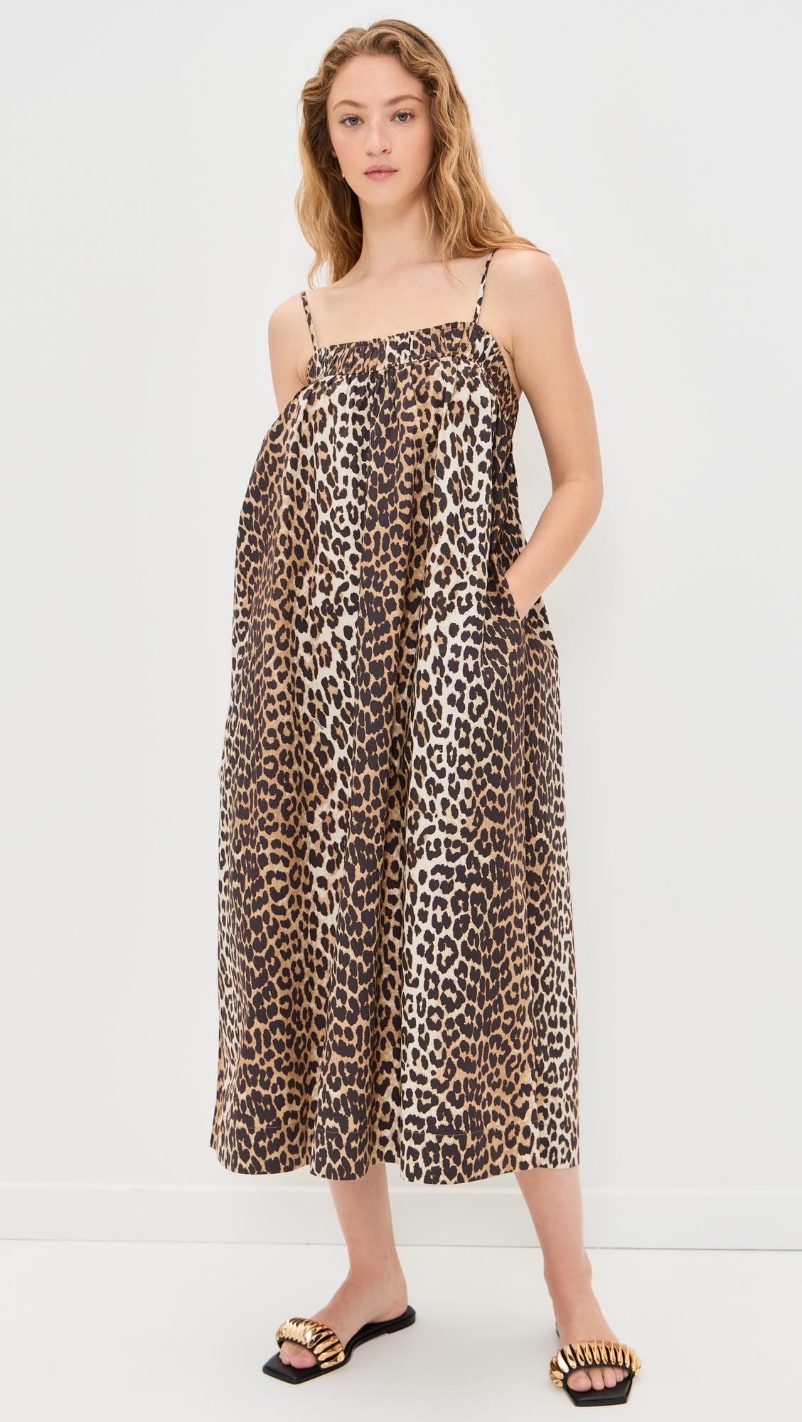 Printed Cotton Midi Strap Dress - 6
