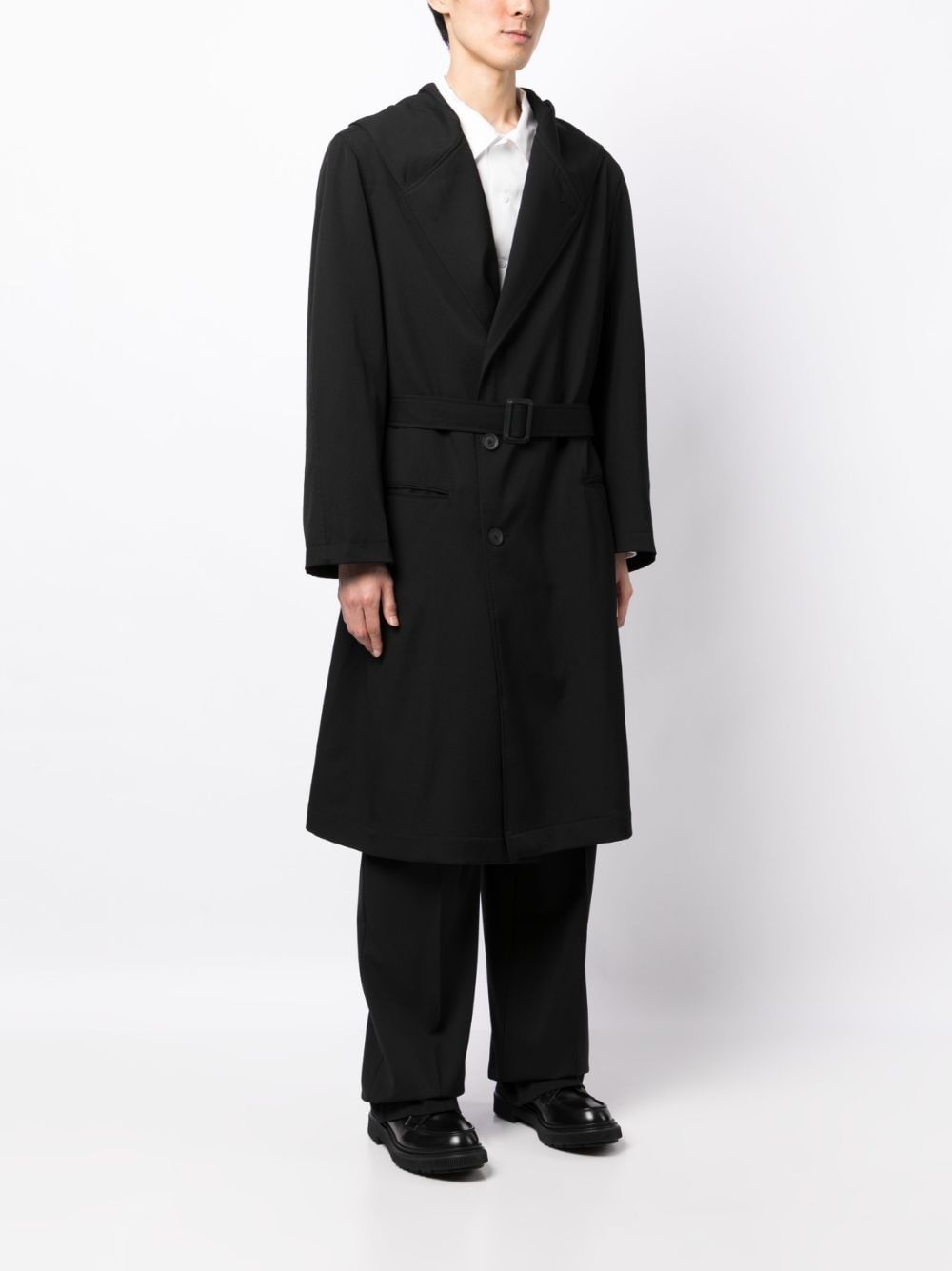 belted hooded wool trench coat - 3