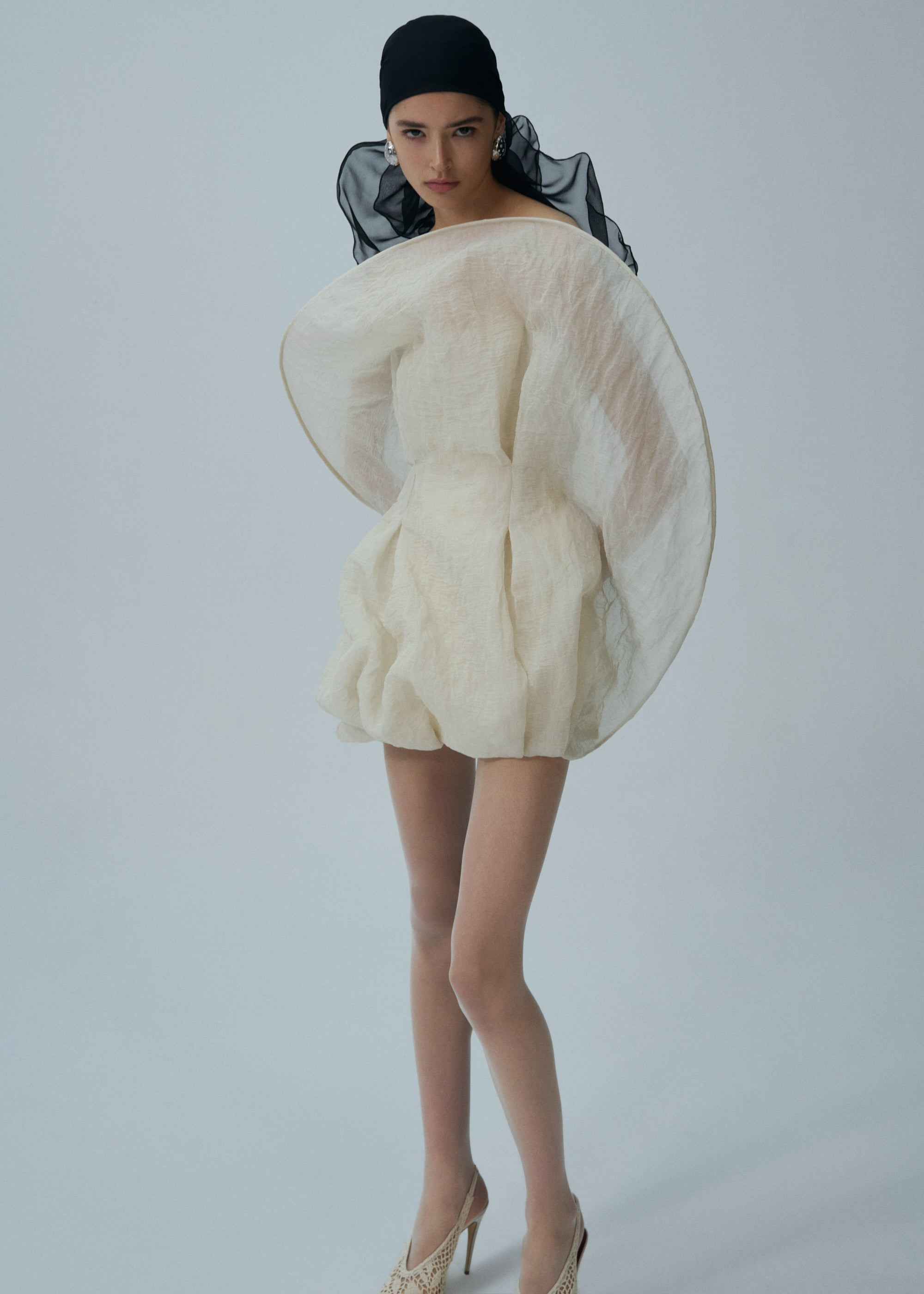 Strapless sculptural mini dress in beige - 3