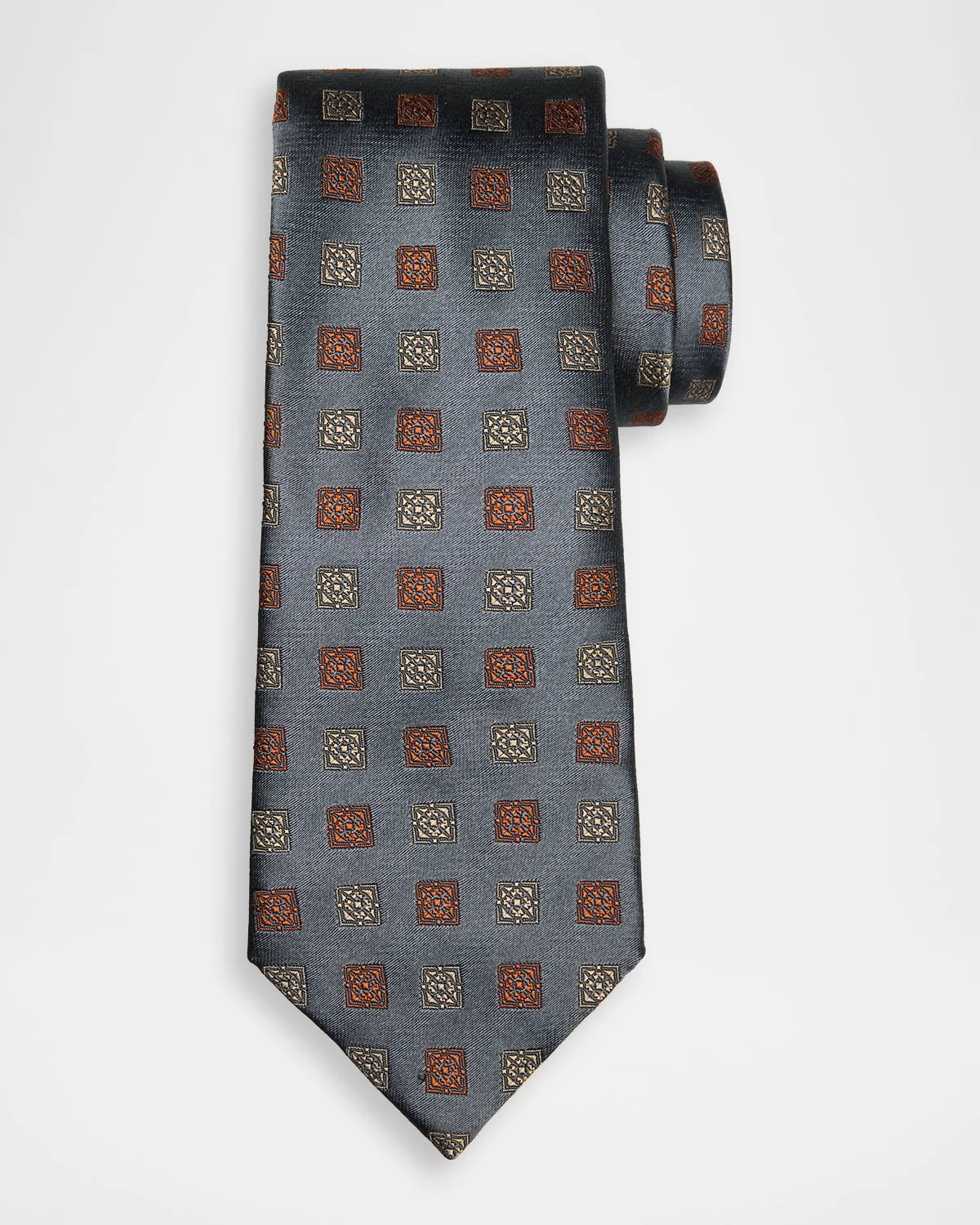 Men's Geometric Print Silk Tie - 1