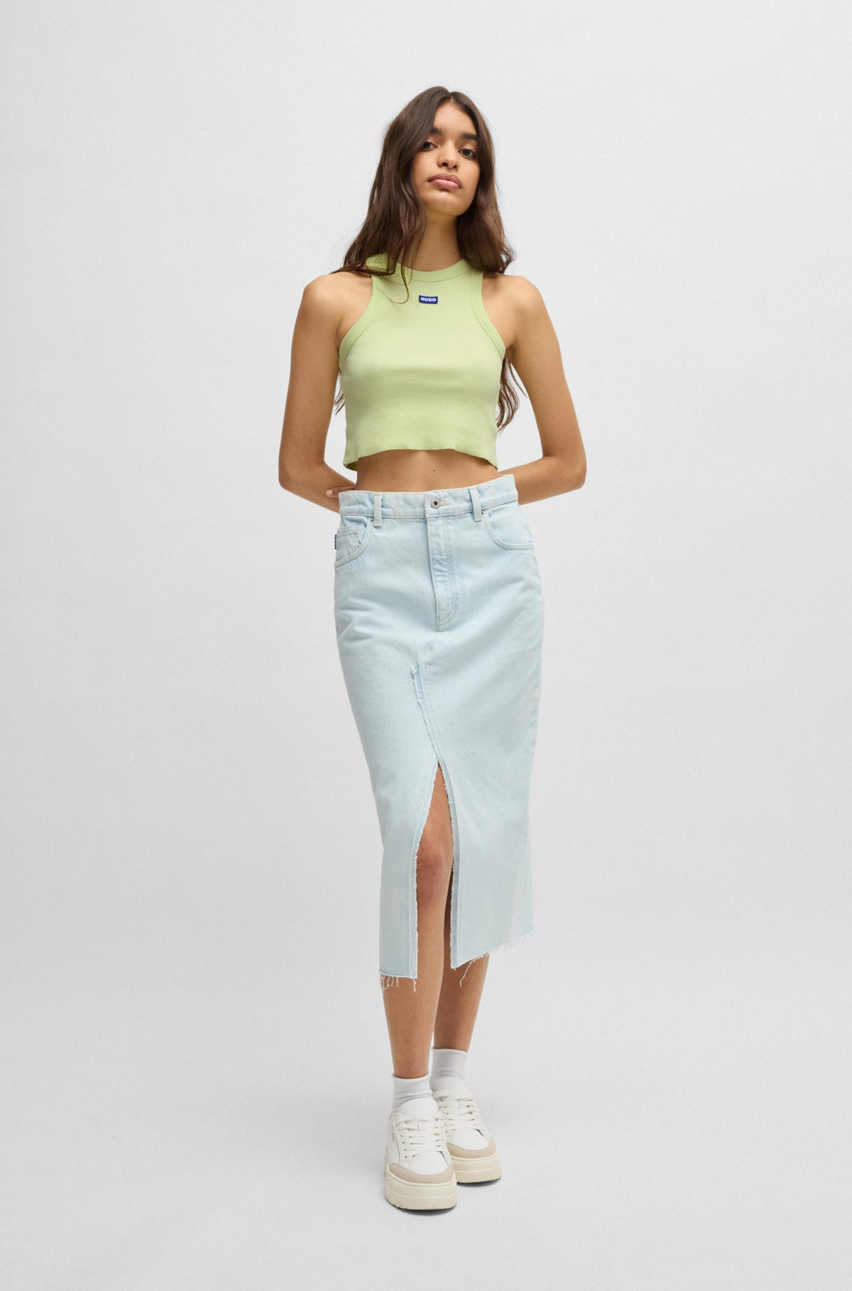 TANK TOP IN RIBBED STRETCH COTTON WITH LOGO BADGE - 3