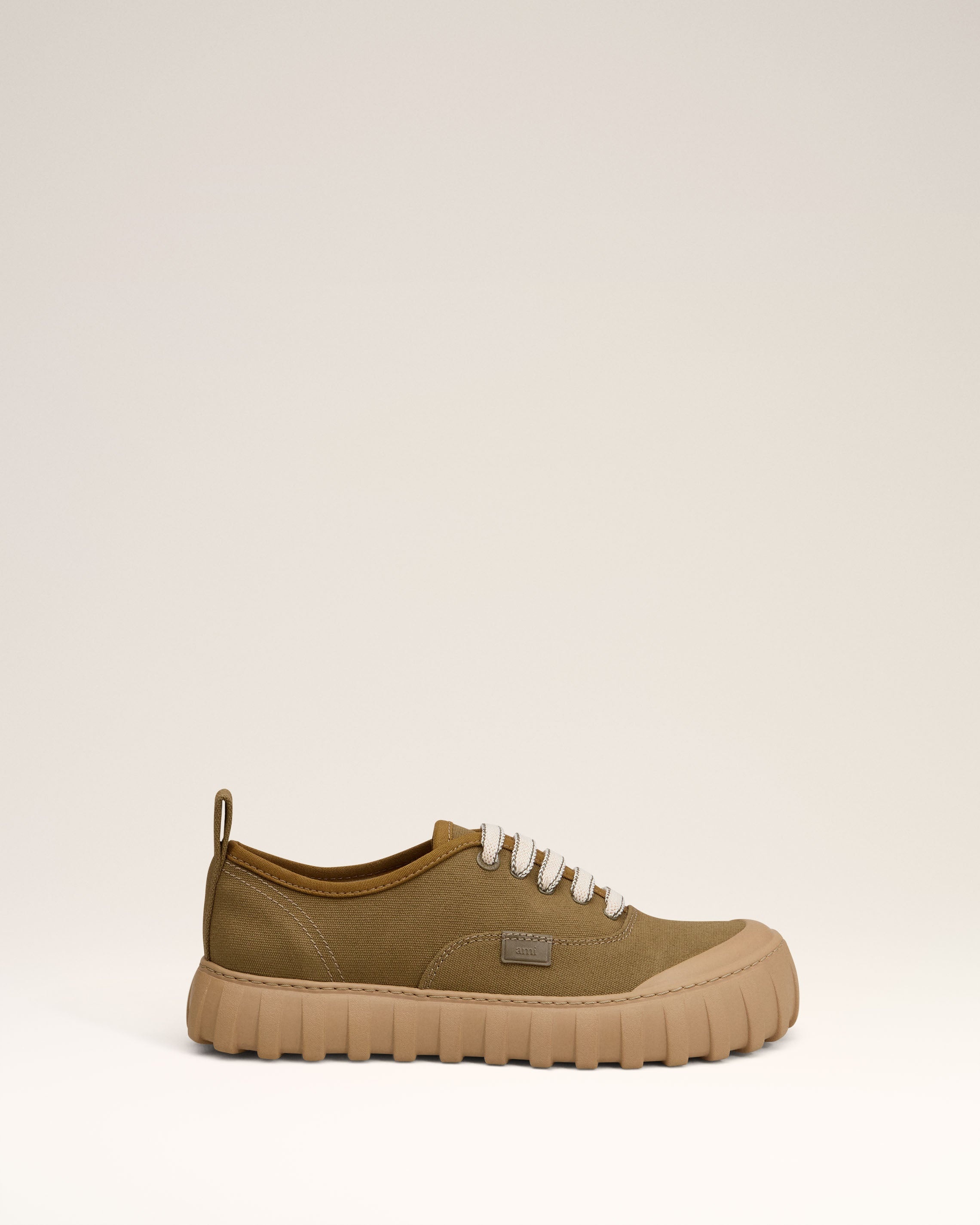 KHAKI COTTON LOW TOP TEMPO CANVAS SNEAKERS - 1