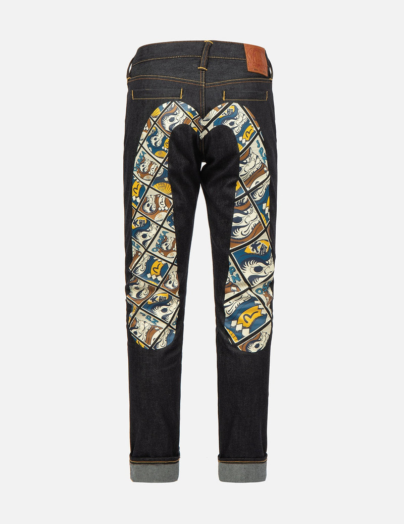 Daruma Comic Pattern Daicock Print Carrot-Fit Jeans #2017 1