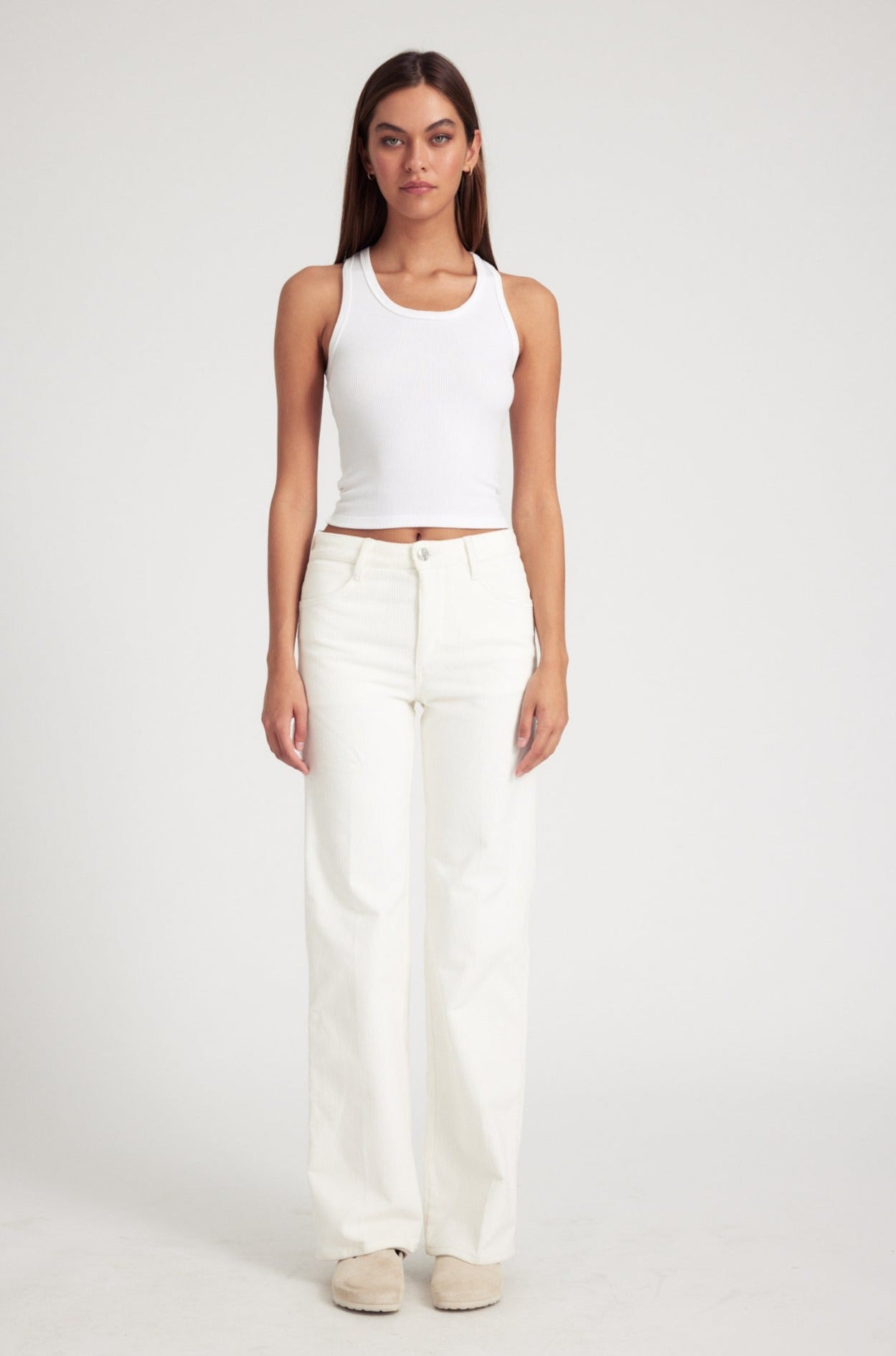 WHITE CORDUROY CARPENTER PANTS - 2