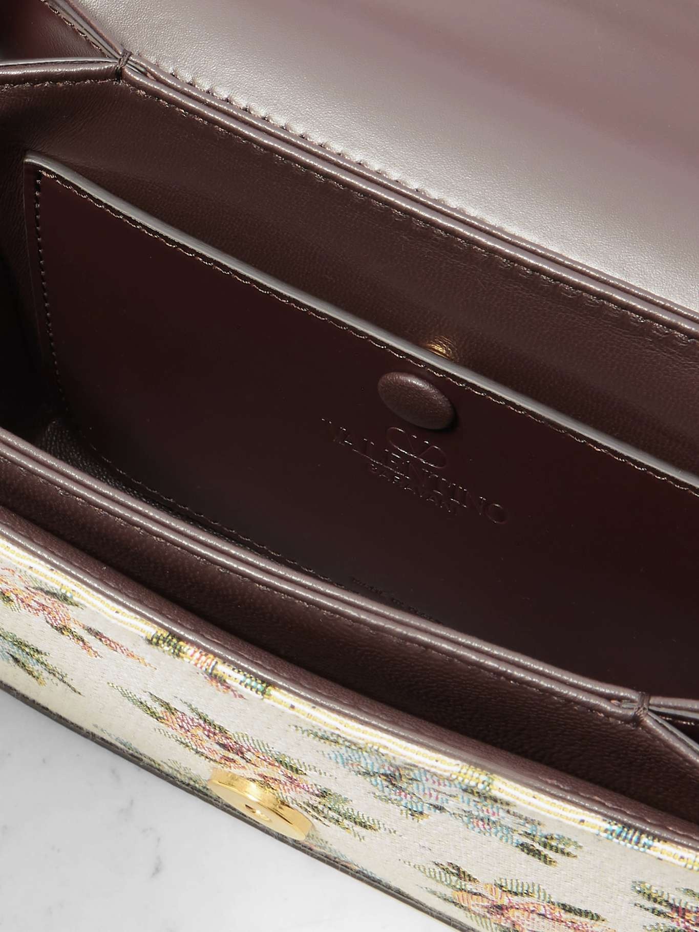 9to5 leather-trimmed canvas-jacquard shoulder bag Chocolate - 5
