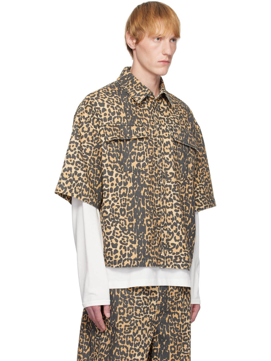 Beige Leopard Boxy Work Denim Shirt - 2