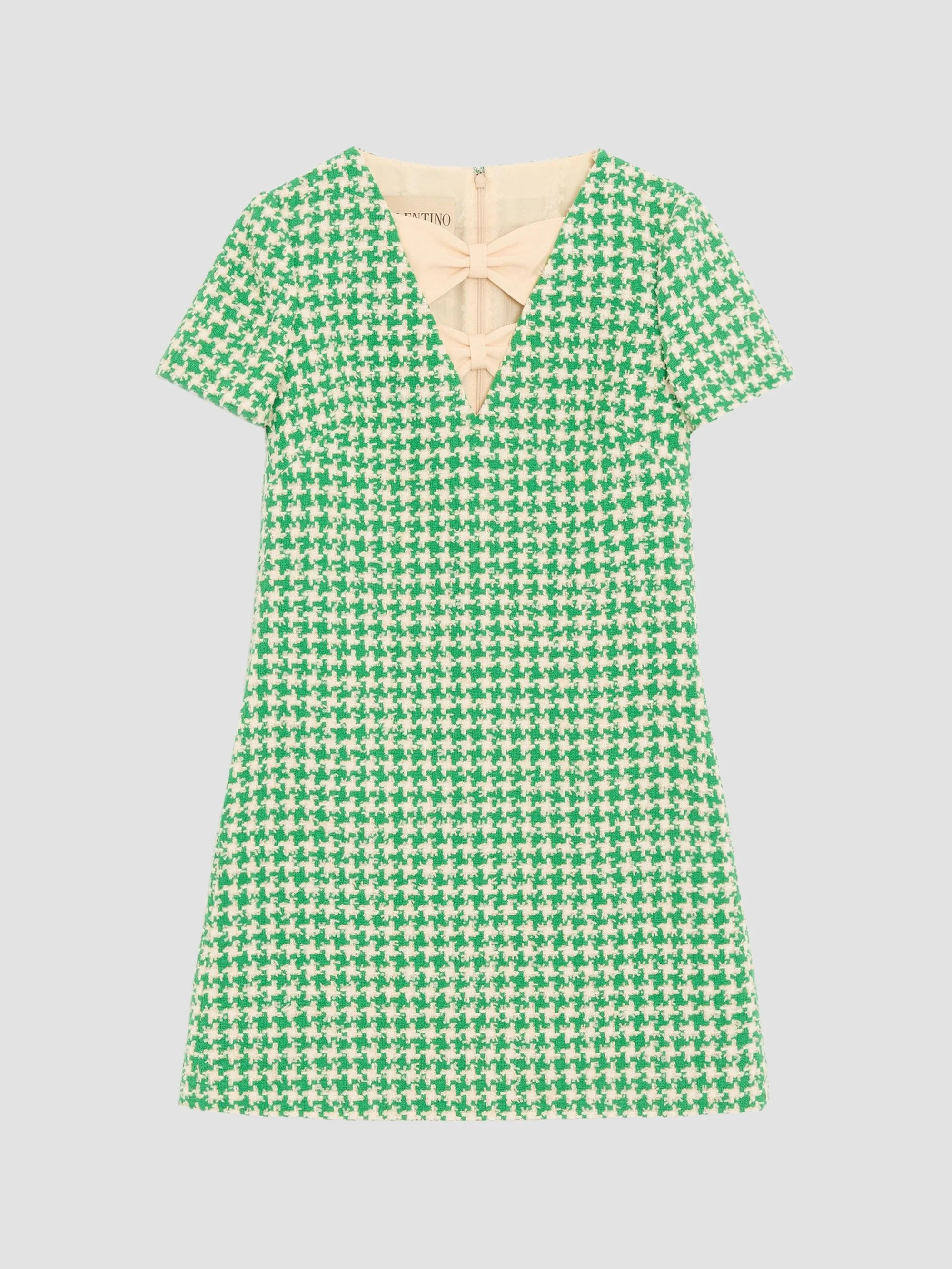 Women's Short Houndstooth Tweed Dress - Green Birch - 1