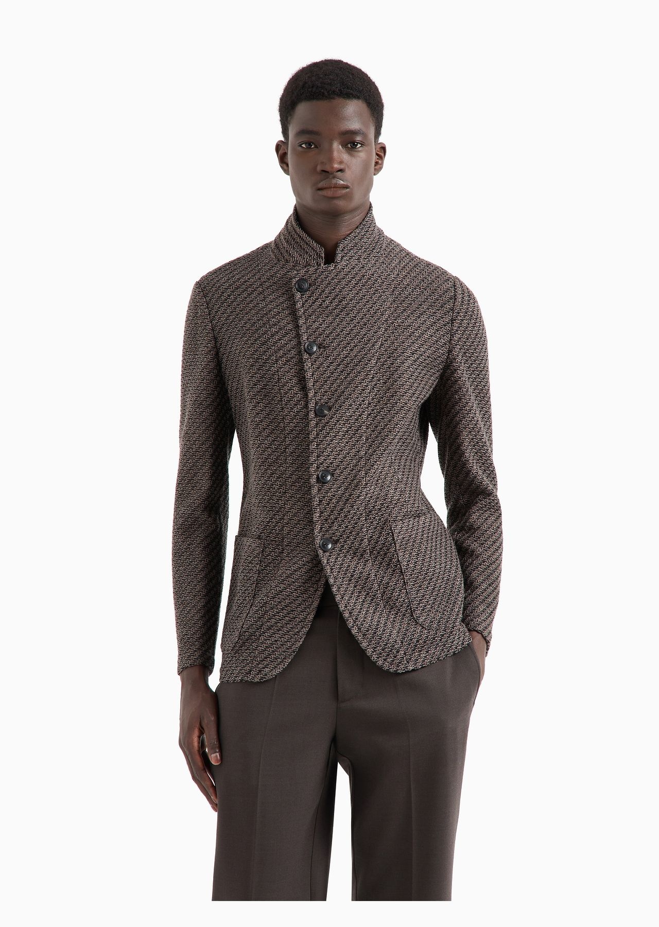 Guru-collar jacket with off-centre fastening in a wool-blend knit-effect jersey - 2