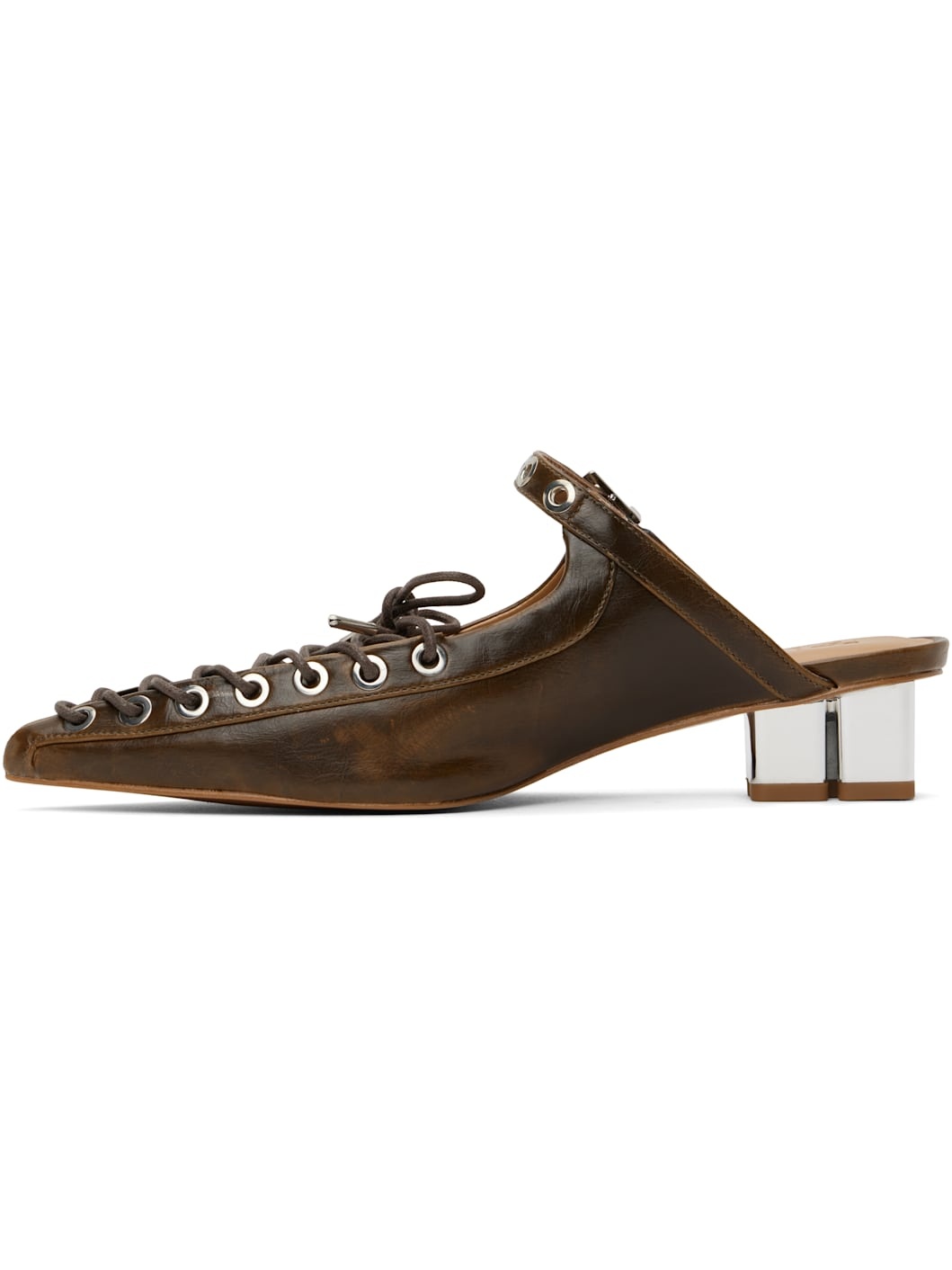 Brown Oleatex Lace-Up Mules - 3