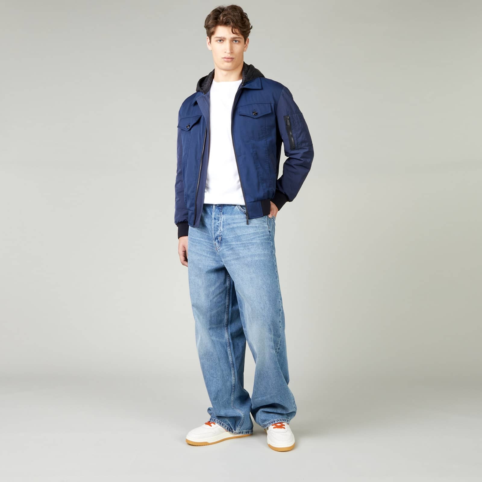 Bomber Jacket with Hood Blue Black - 3
