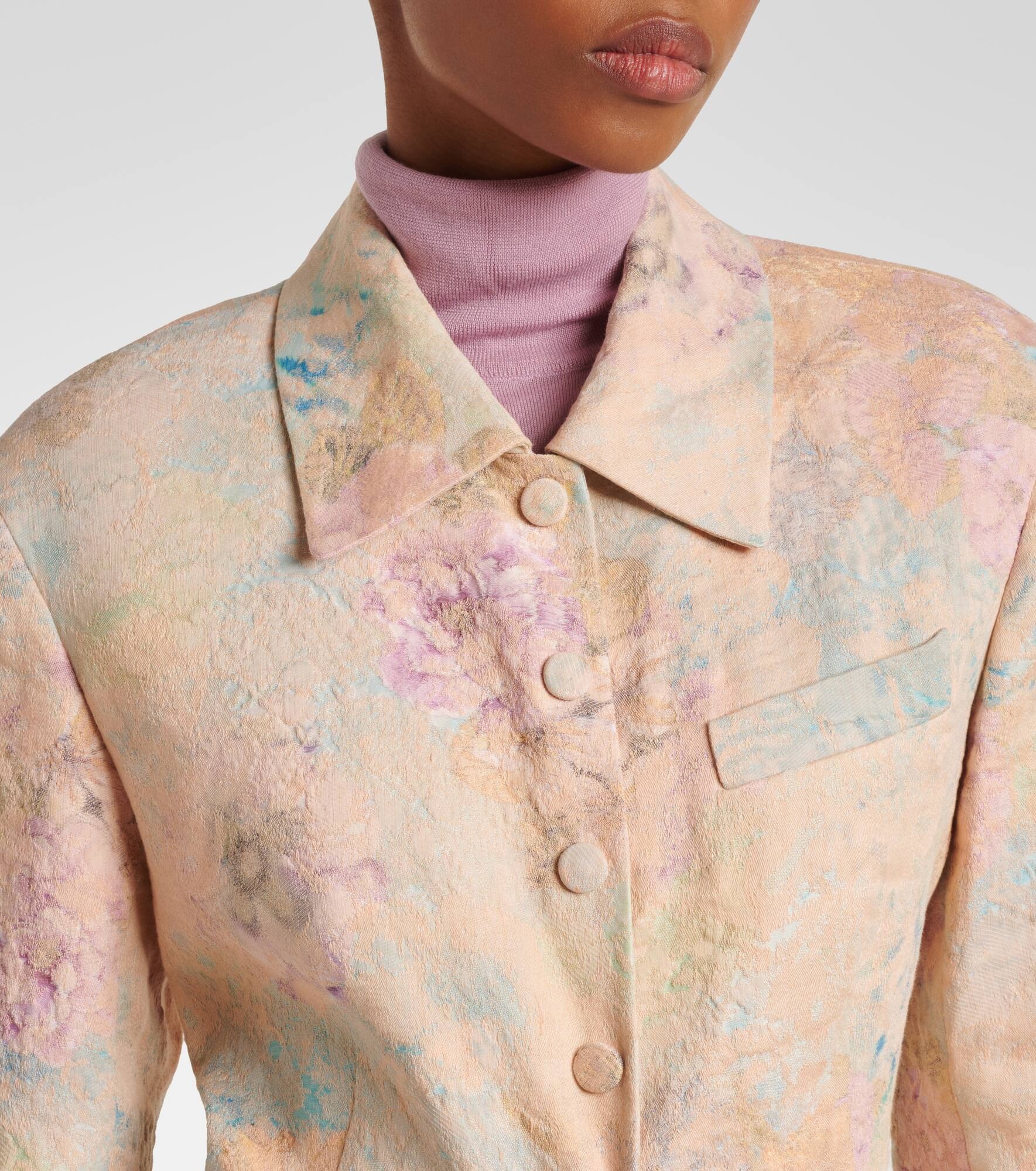 Floral linen-blend jacquard blazer - 5