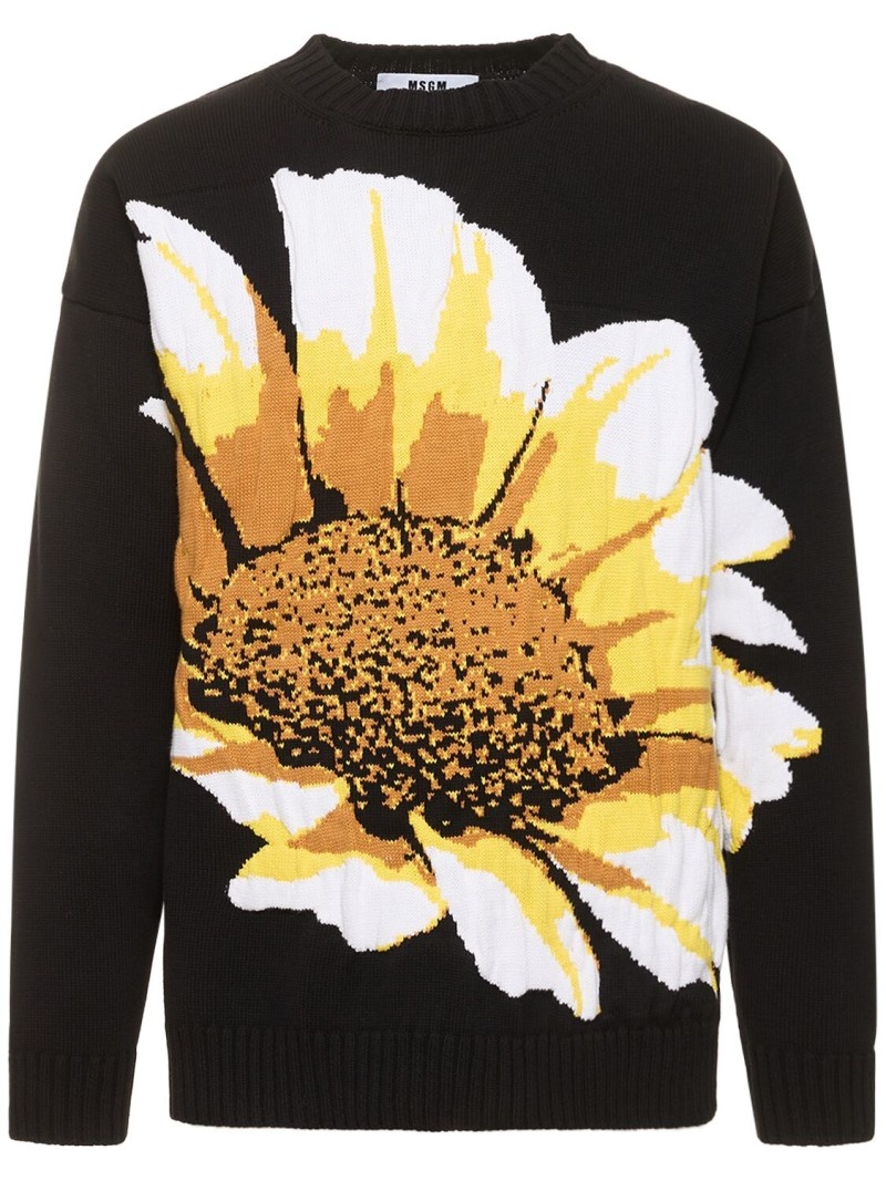 Daisy intarsia cotton knit sweater - 1