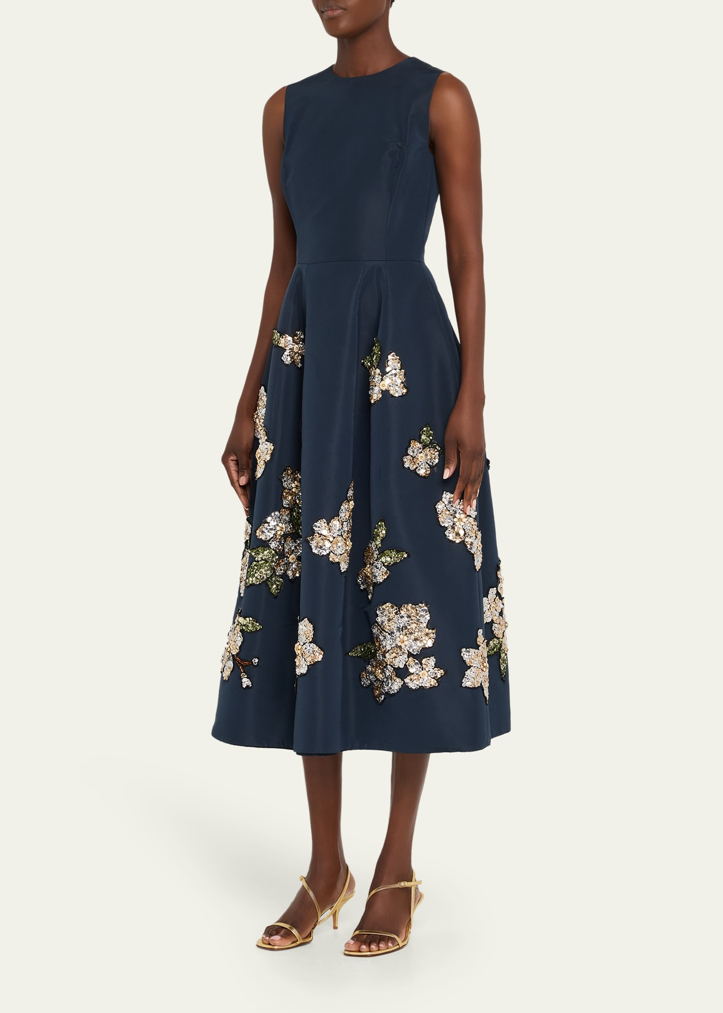 Floral Embroidered Sleeveless Midi Cocktail Dress - 4