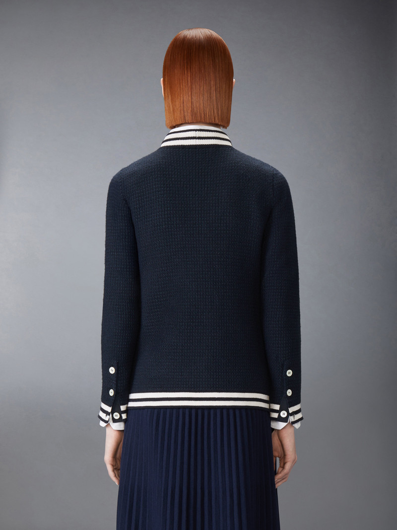 TUCK STITCH SILK CASHMERE & WOOL V NECK CARDIGAN 3