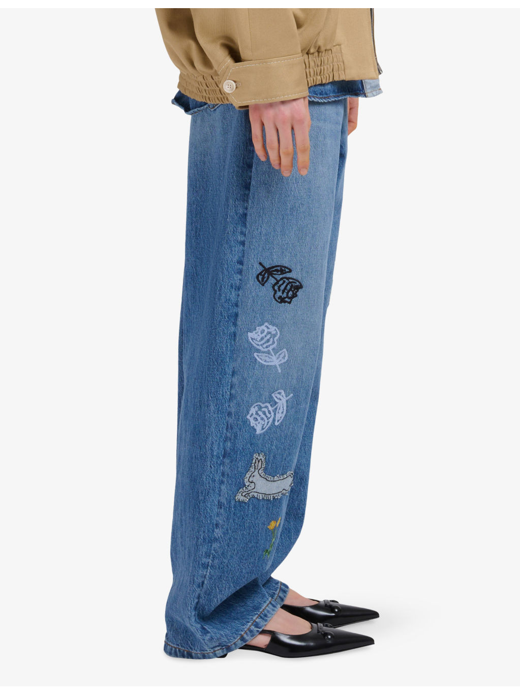 Floral-Embroidered Straight-Leg Denim Jeans - 3