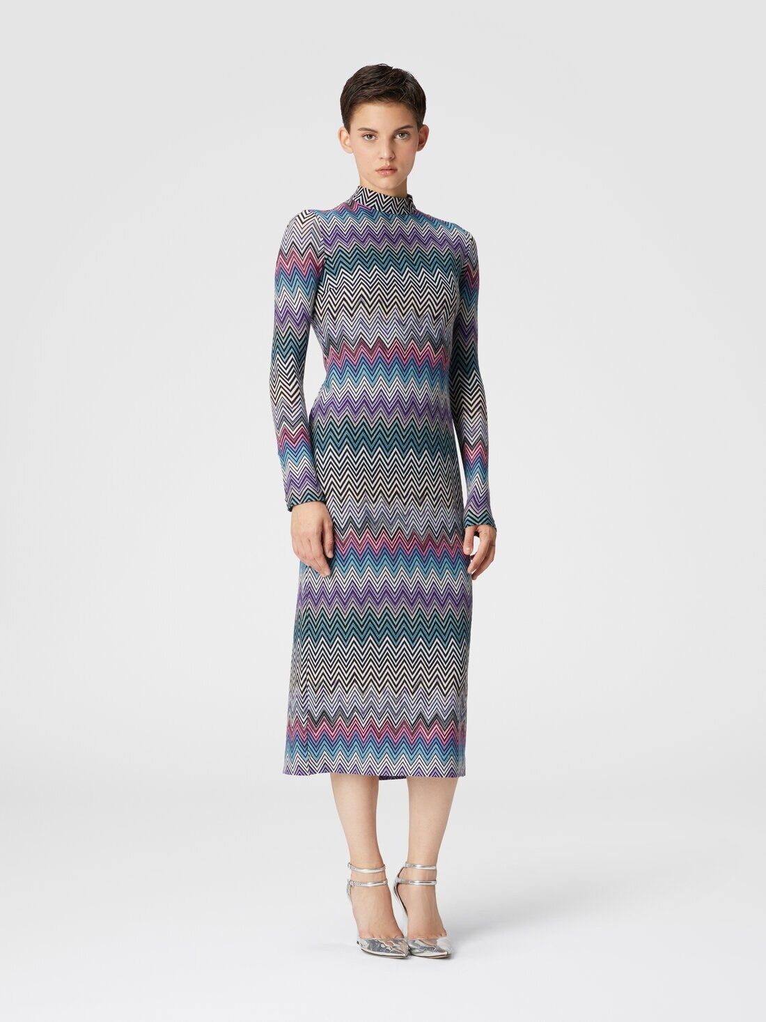 Long turtleneck dress in zig zag wool - 2