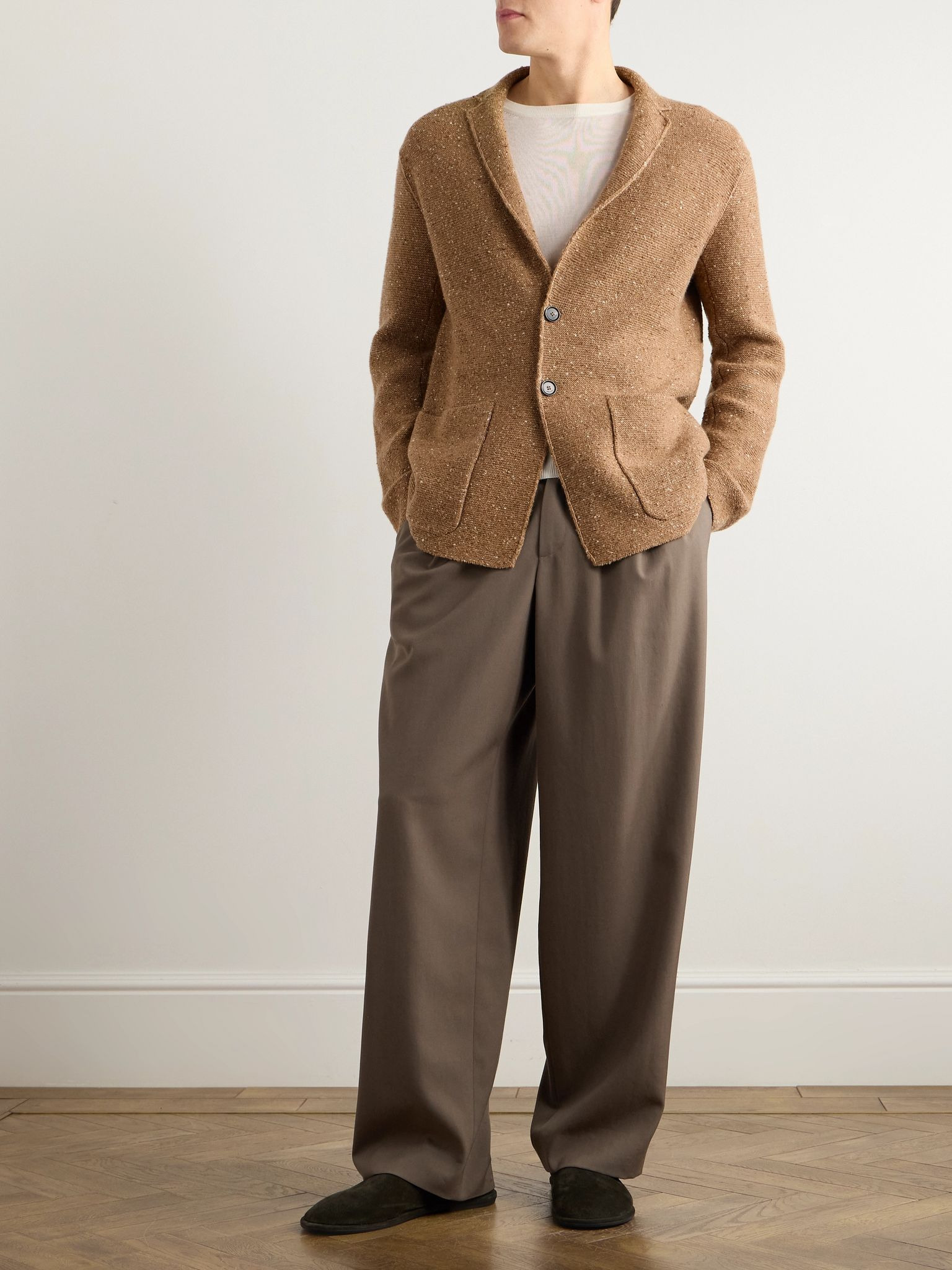 Cerbonnio Cashmere and Linen-Blend Tweed Cardigan Neutral - 2