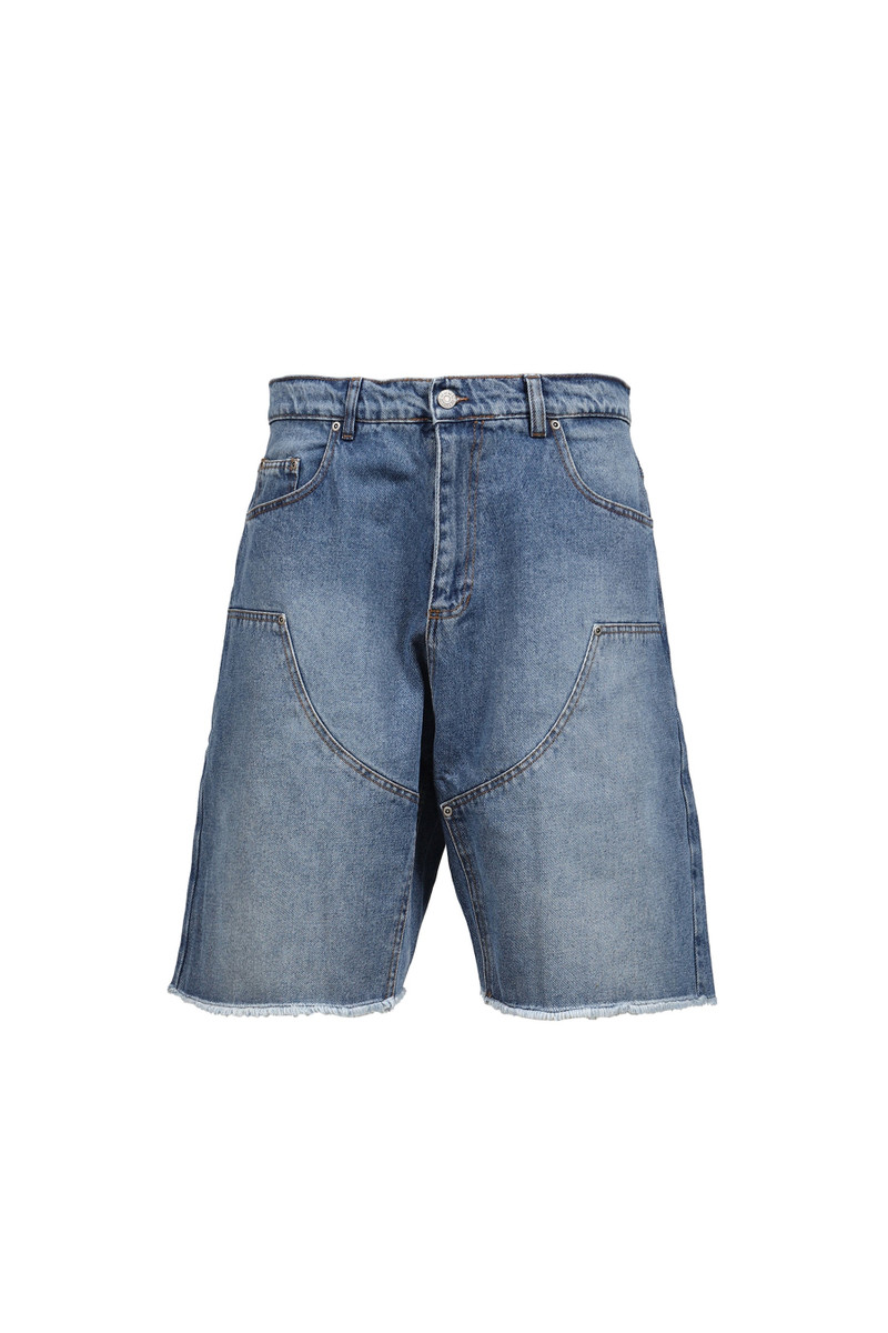 SUN DYED DOUBLE KNEE BAGGY DENIM SHORTS WOVEN / LT. BLU 1
