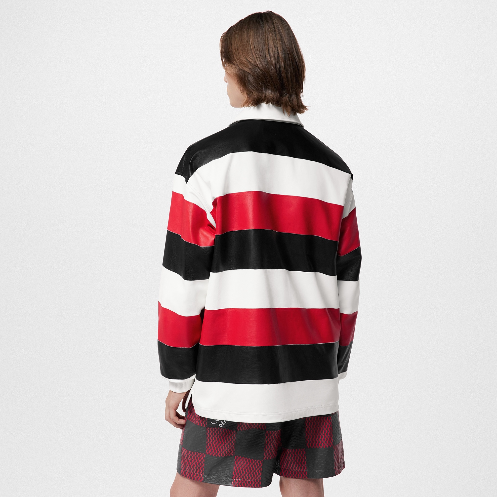 Long-Sleeved Leather Intarsia Rugby Polo - 3