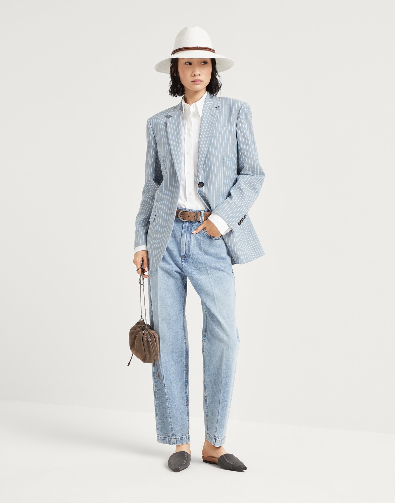 Authentic denim loose trousers with monili - 4
