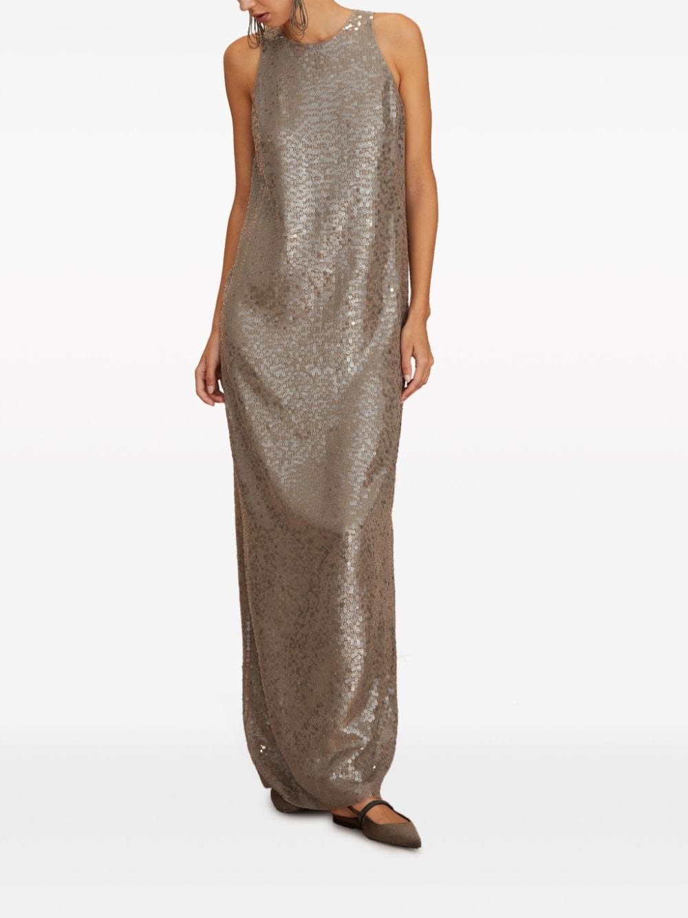 sequinned silk column maxi dress - 2