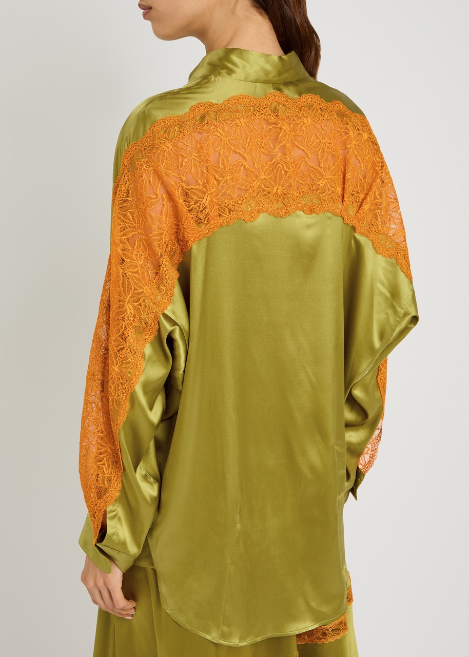 Dries Van Noten Camia Lace-embellished Stretch-silk Shirt - 3