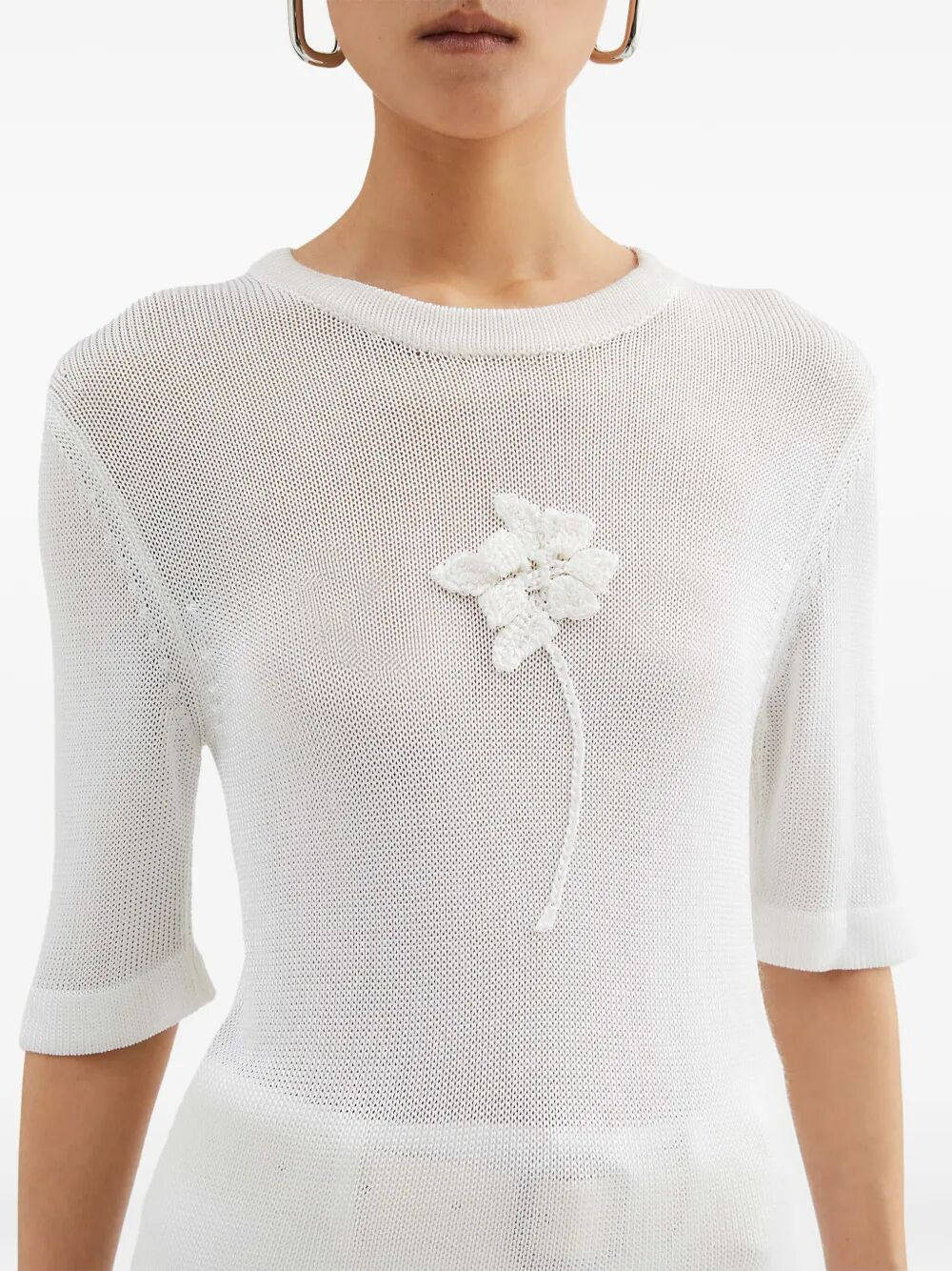 Jil Sander Women Ss Cn T-Shirt W/ Flower Crochet - 5