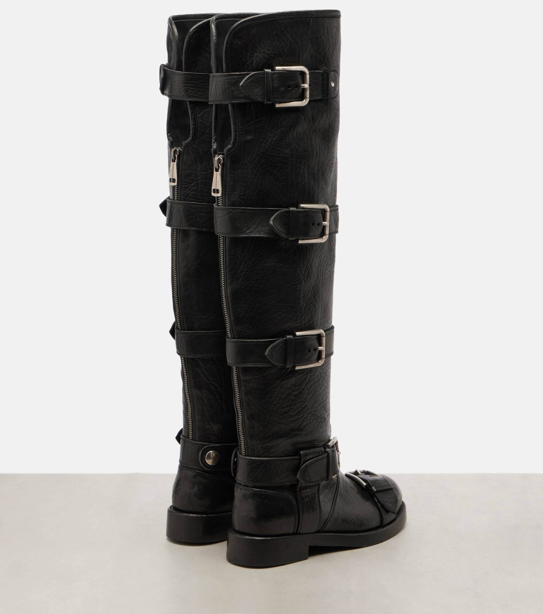 Over-the-knee leather biker boots - 2