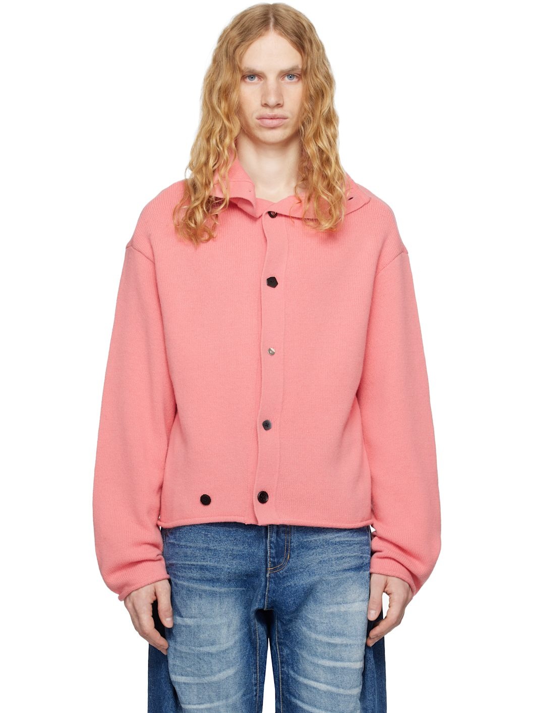 Pink Mock Neck Cardigan - 1