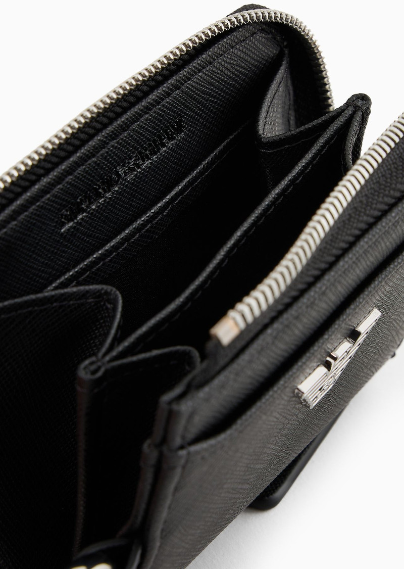 ASV regenerated Saffiano leather compact wallet with eagle plate and snap hook 3