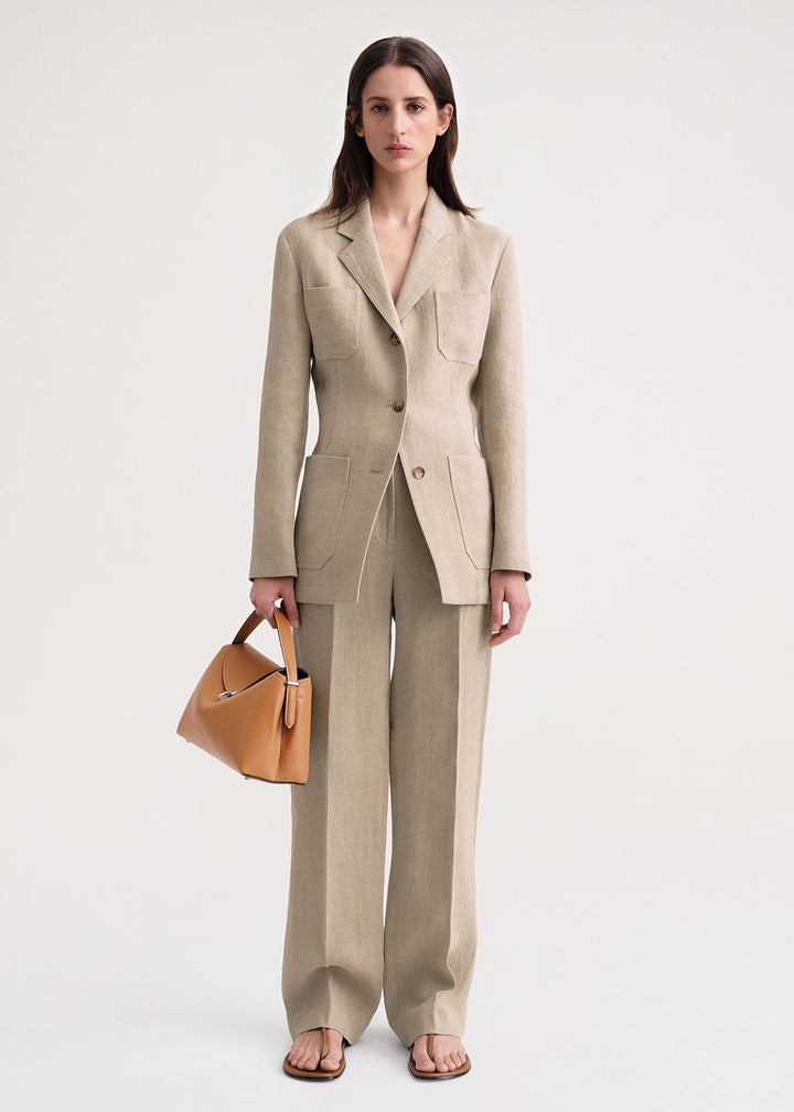 Slim linen blazer wheat mélange - 2