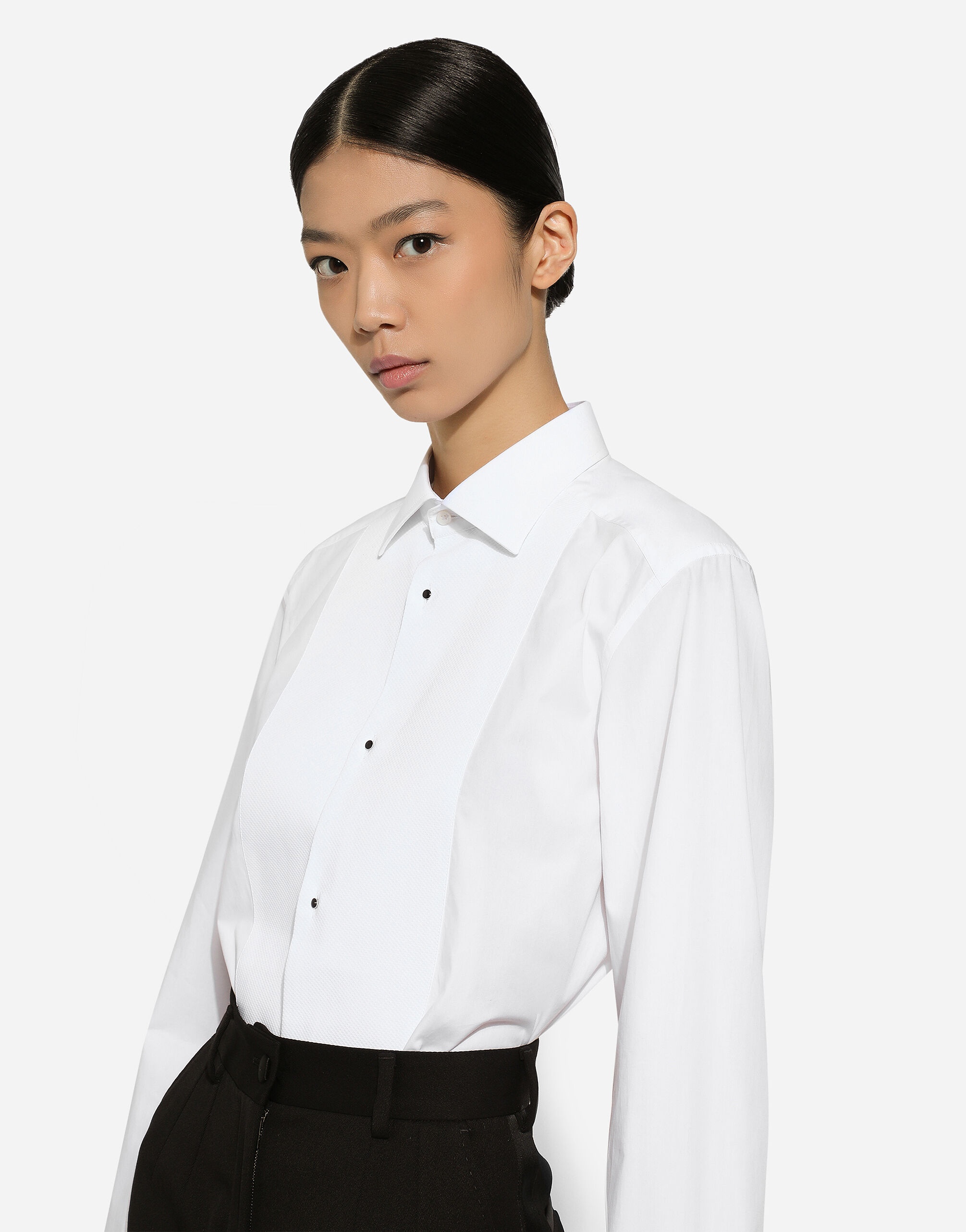 Cotton tuxedo shirt with piqué shirt front - 7