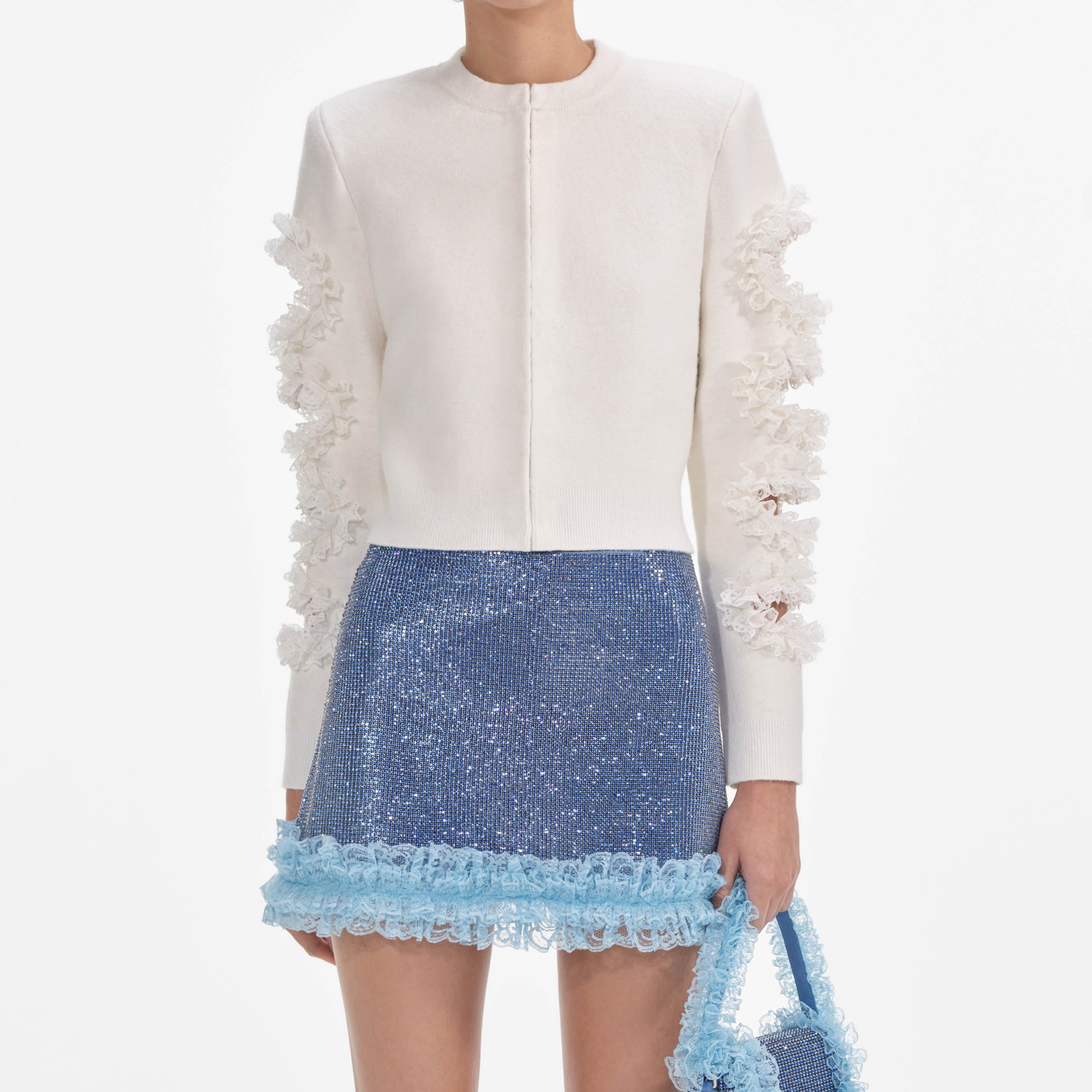 White Cut Out Lace Detail Cardigan - 4