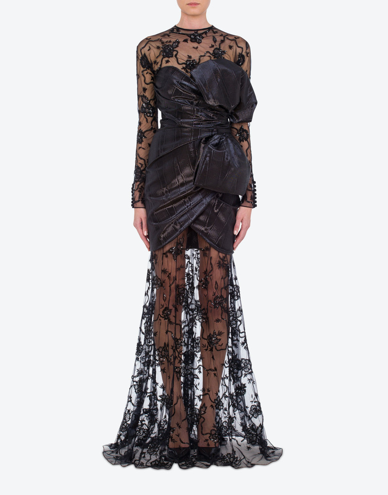 Moschino LUREX MOIRÉ AND EMBROIDERED TULLE DRESS outlook