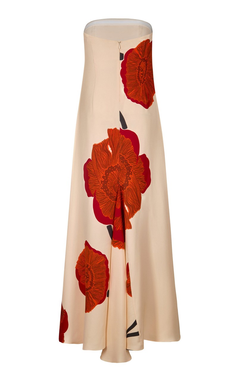 Red Petals Strapless Silk Maxi Dress ivory 7