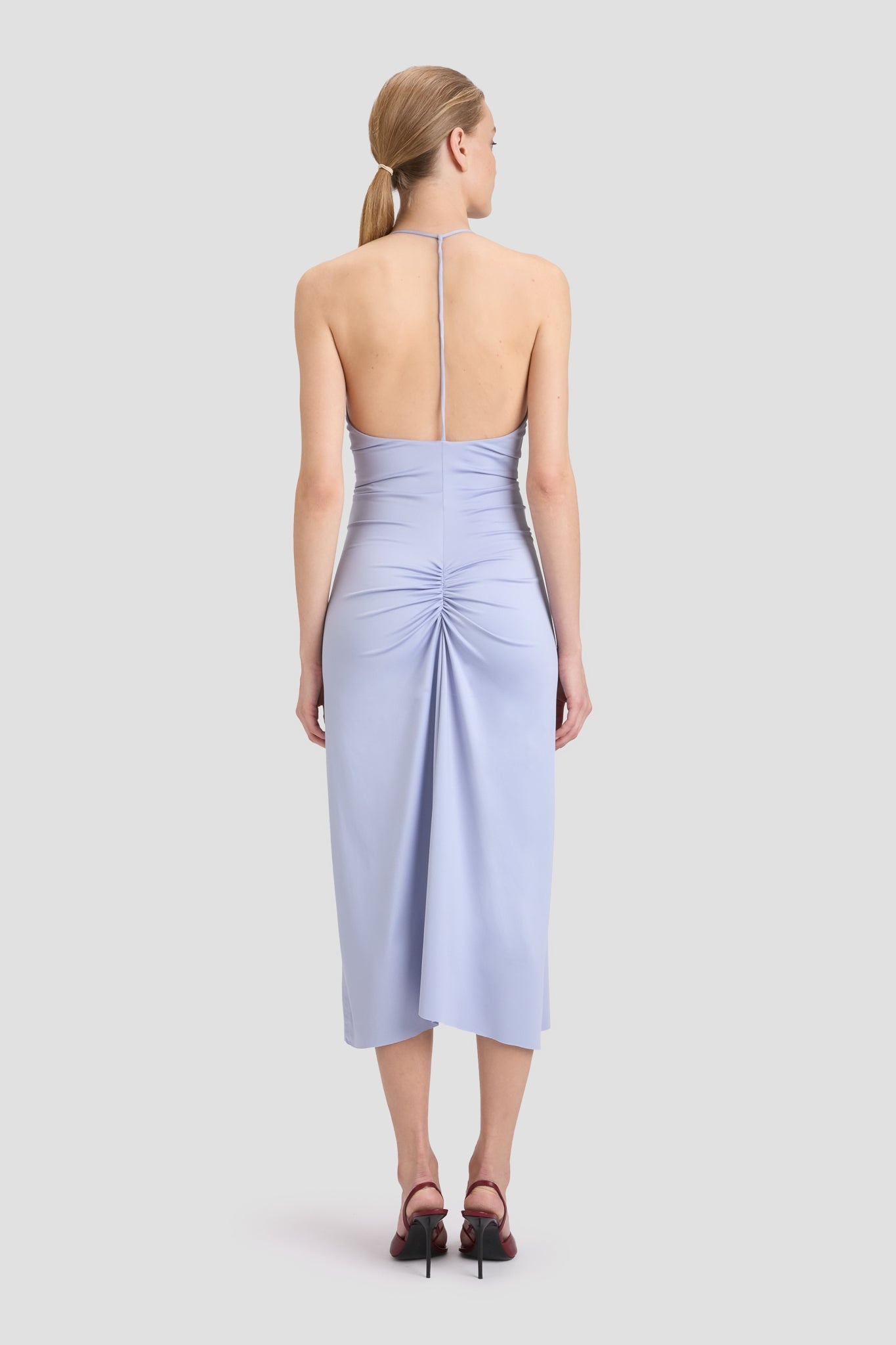 V-Neck Ruched Cami Midi Dress In Delphinium Blue - 5