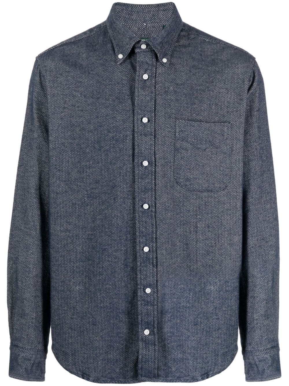 herringbone-pattern flannel shirt - 1