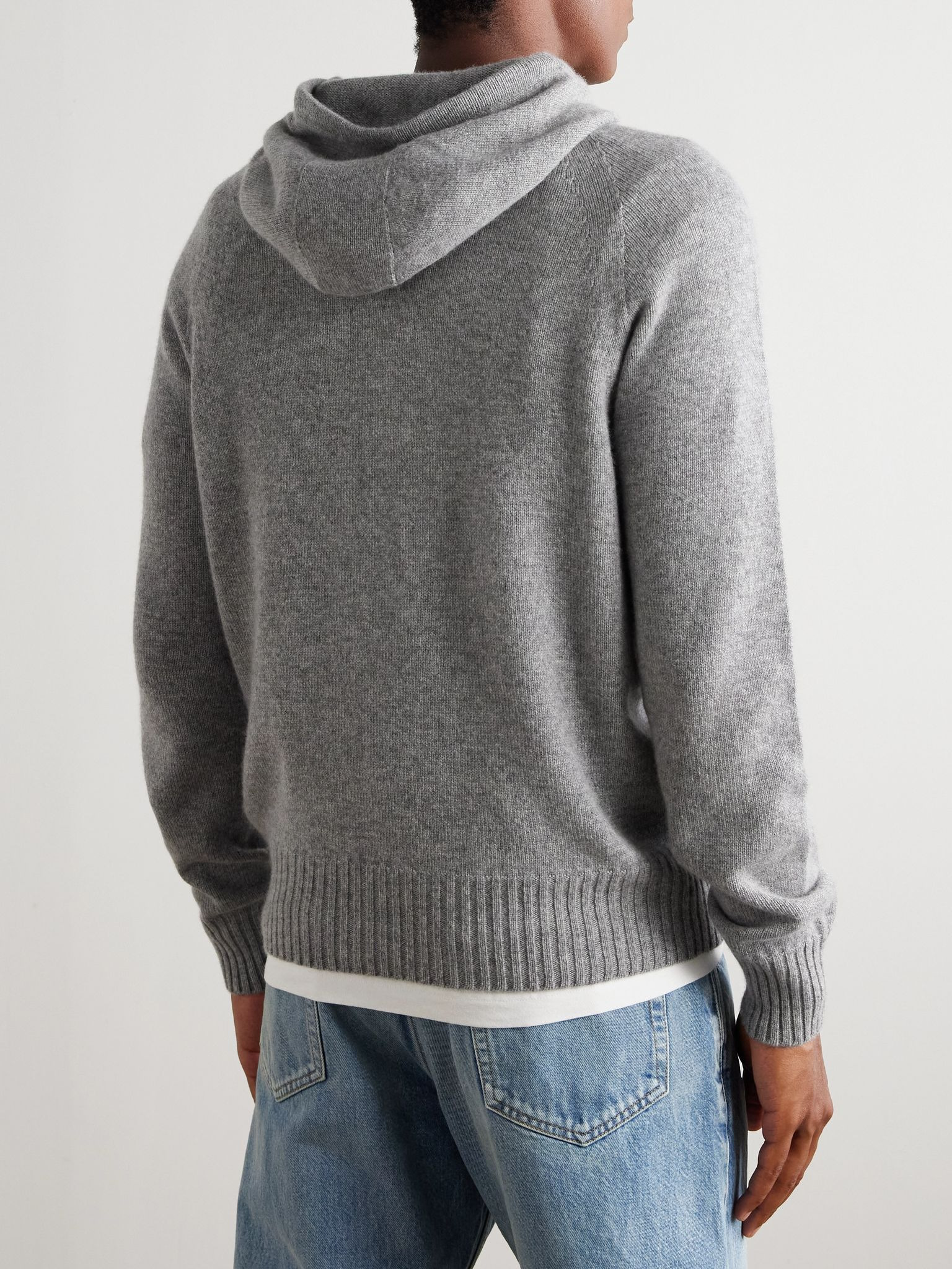 Logo-Embroidered Cashmere Hoodie Gray - 3