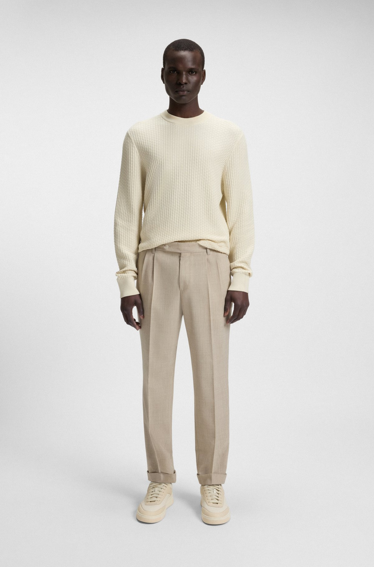 COTTON SWEATER WITH MIXED STRUCTURES - 4