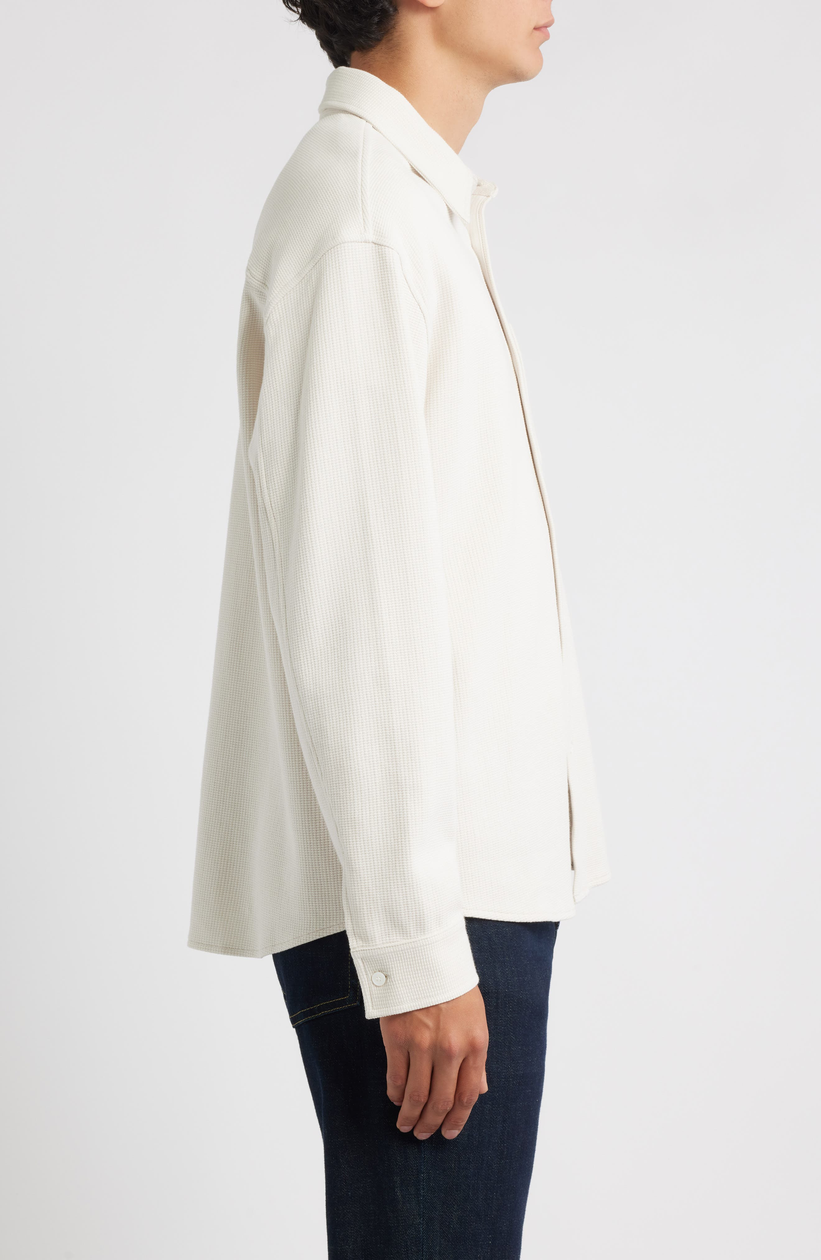 FRAME Waffle Textured Button-Up Shirt in Warm White at Nordstrom - 3