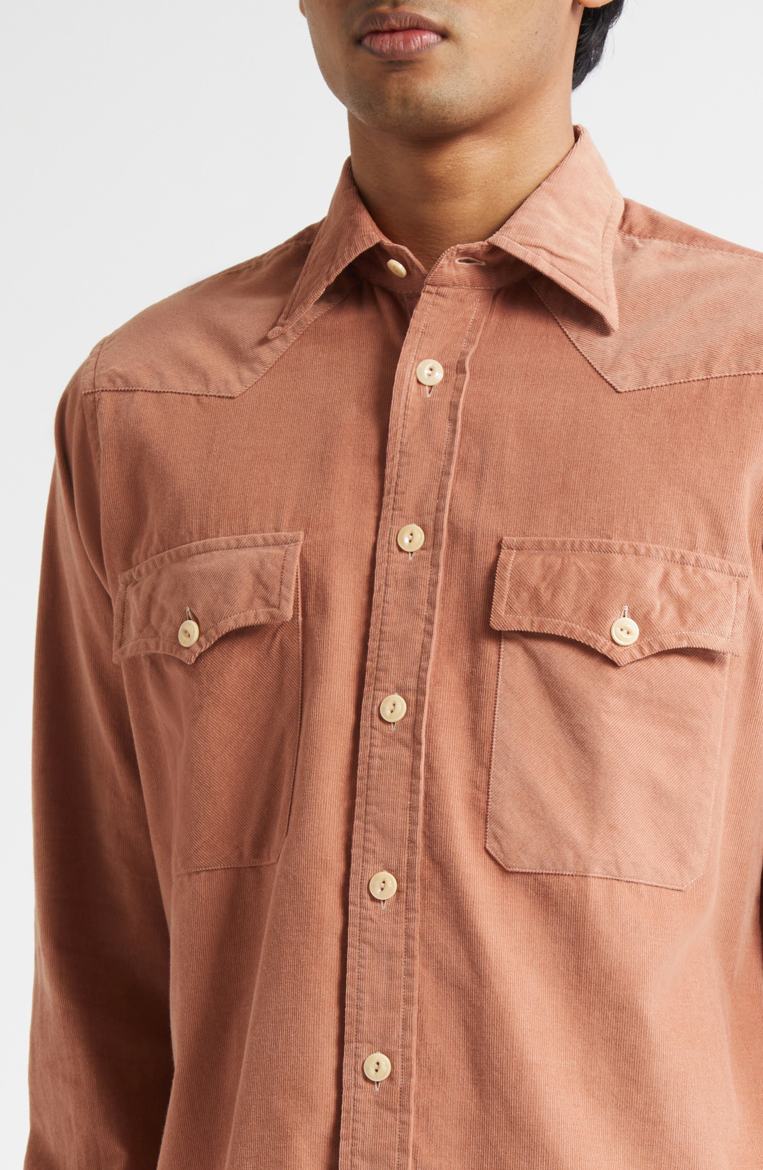 Drake's Cotton Needlecord Western Shirt in 990 Washed Pink at Nordstrom - 4